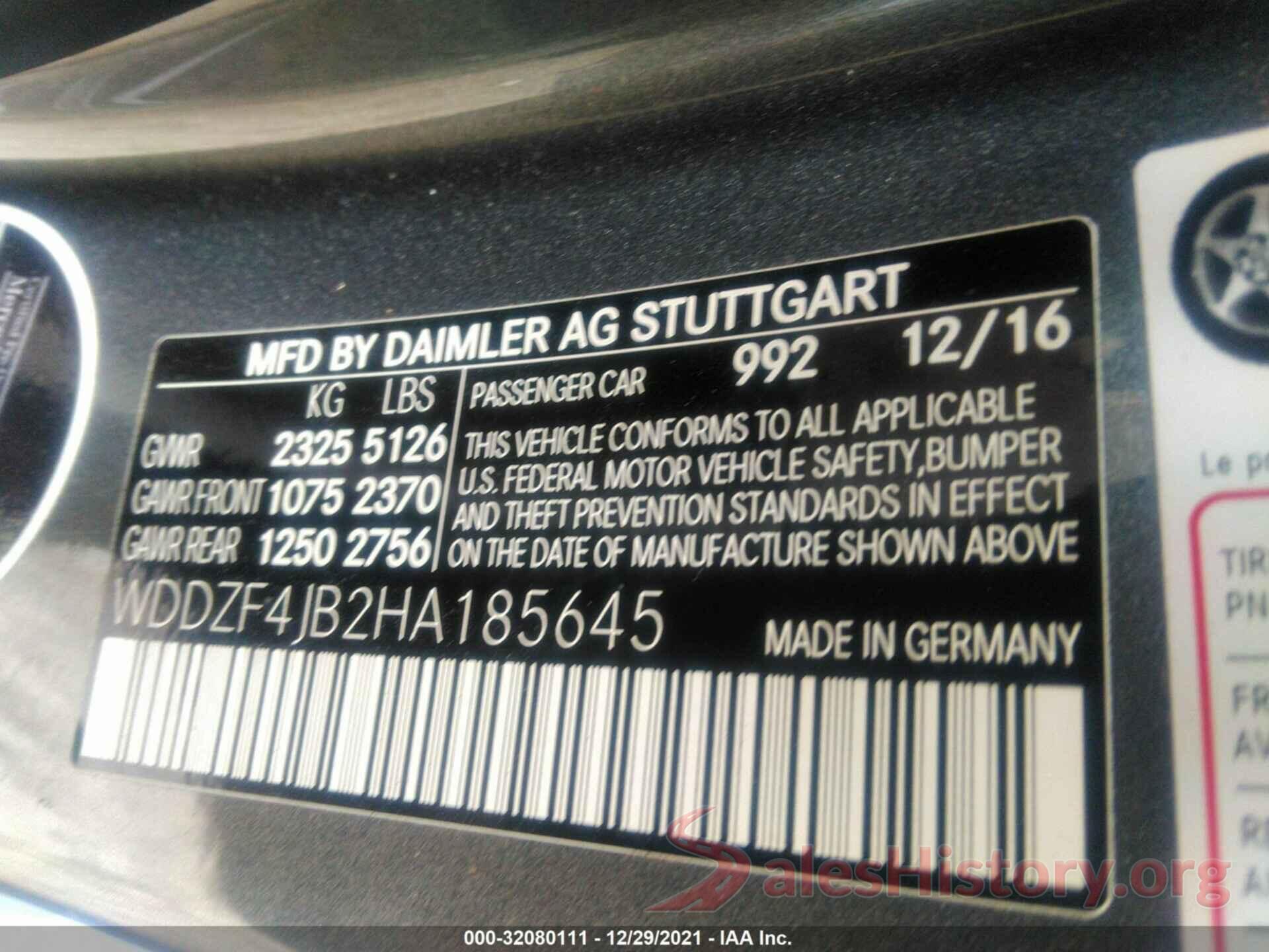 WDDZF4JB2HA185645 2017 MERCEDES-BENZ E-CLASS