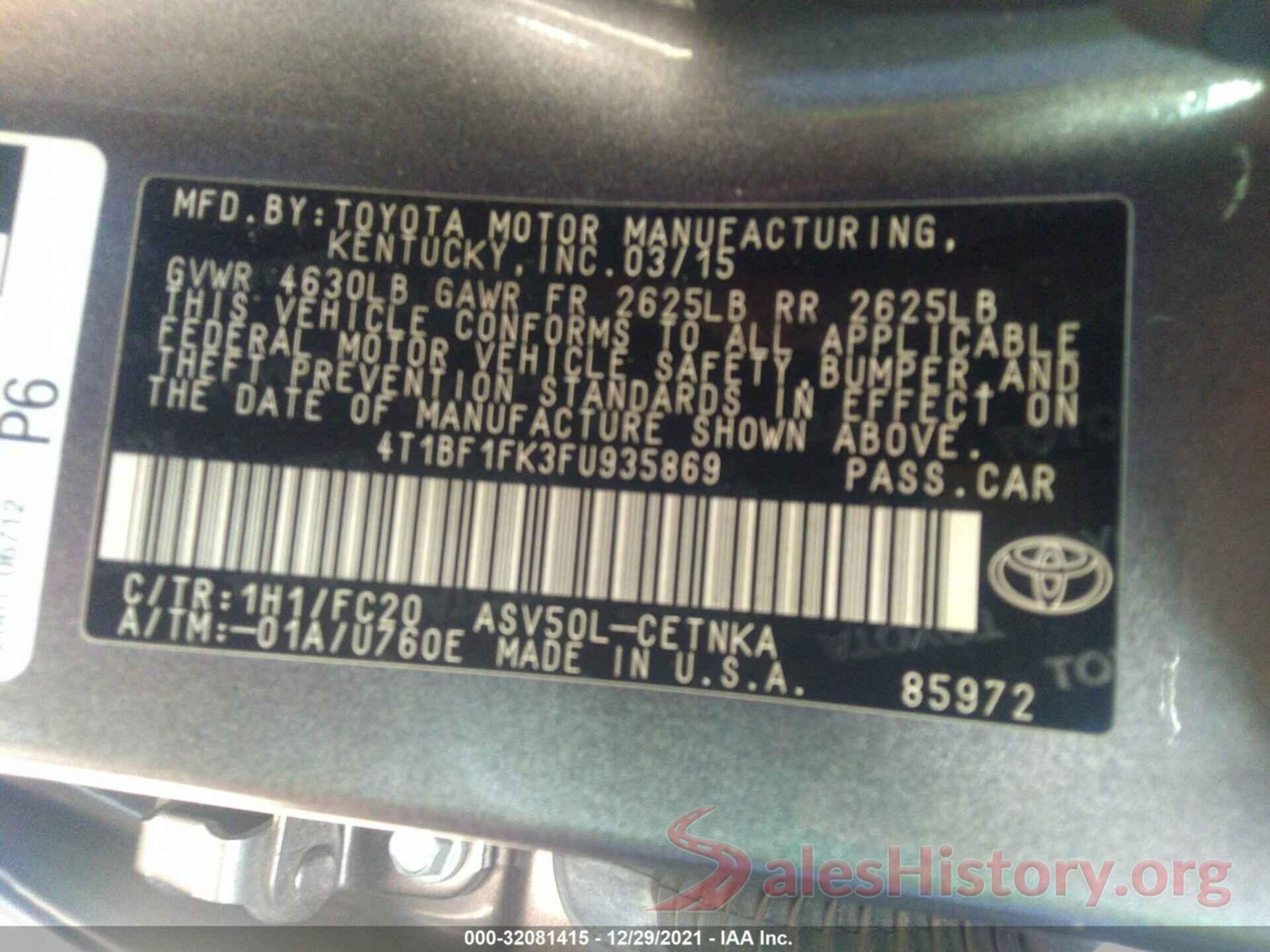 4T1BF1FK3FU935869 2015 TOYOTA CAMRY