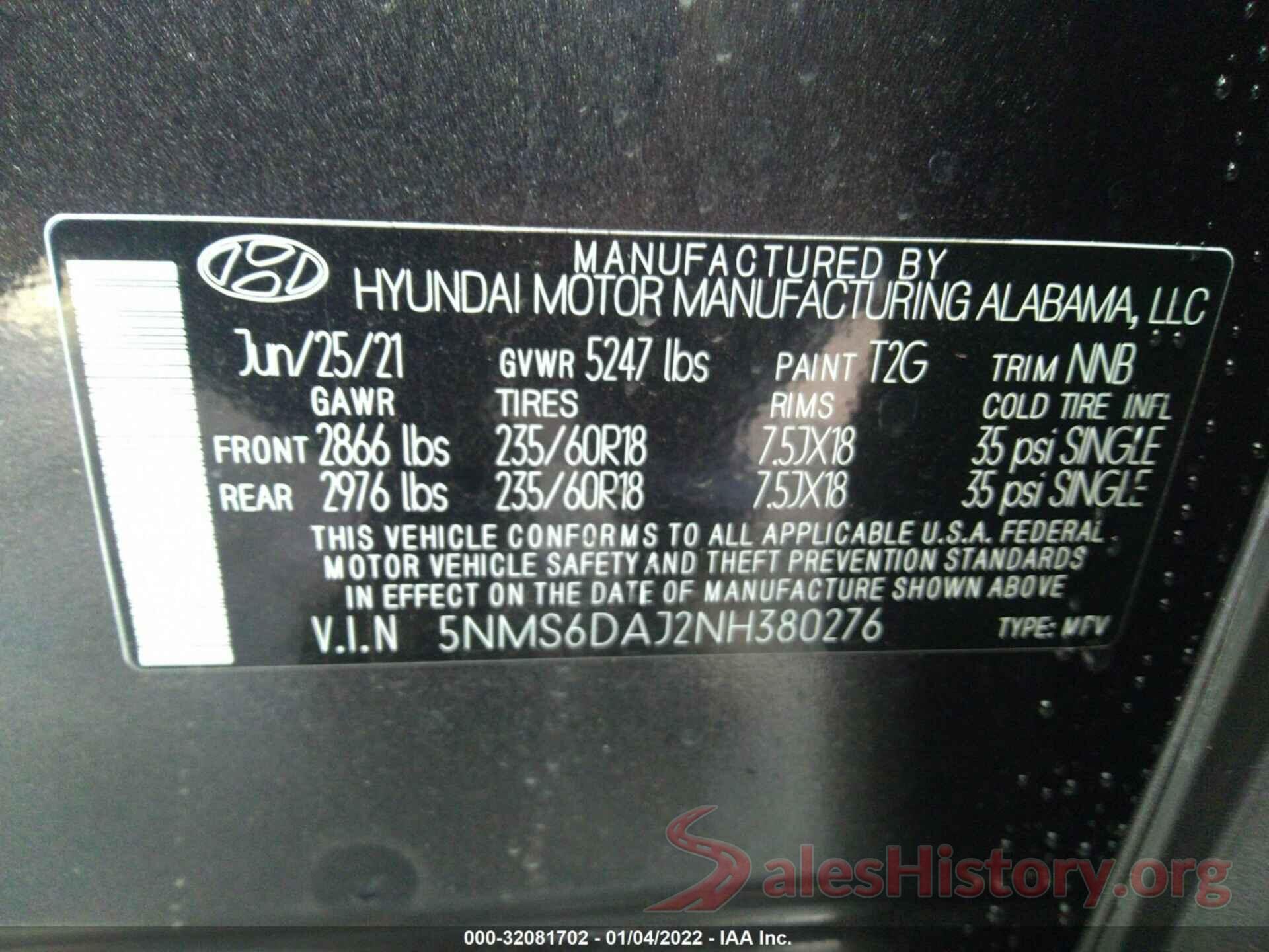 5NMS6DAJ2NH380276 2022 HYUNDAI SANTA FE