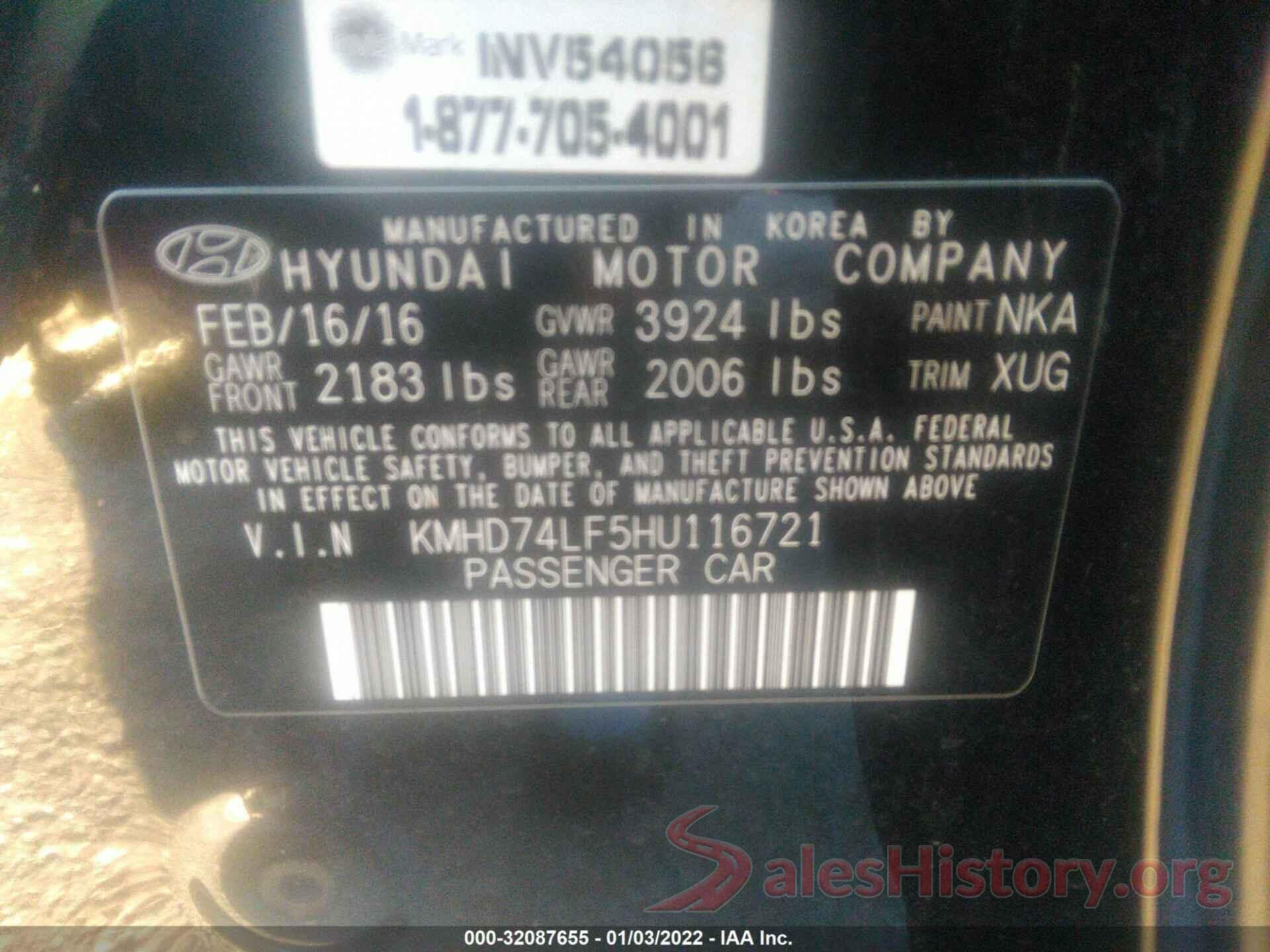 KMHD74LF5HU116721 2017 HYUNDAI ELANTRA