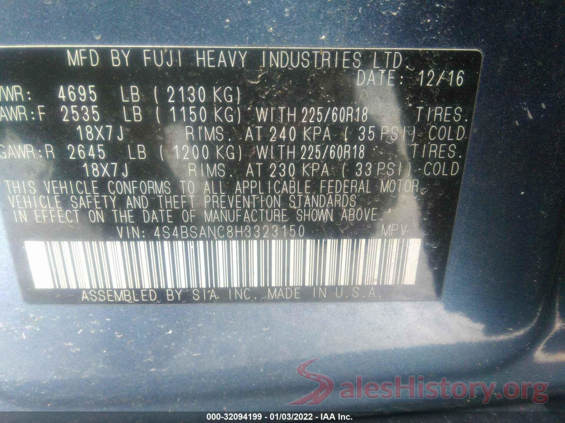 4S4BSANC8H3323150 2017 SUBARU OUTBACK