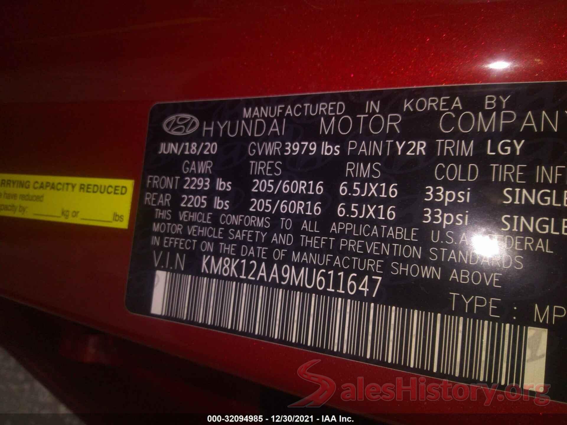 KM8K12AA9MU611647 2021 HYUNDAI KONA