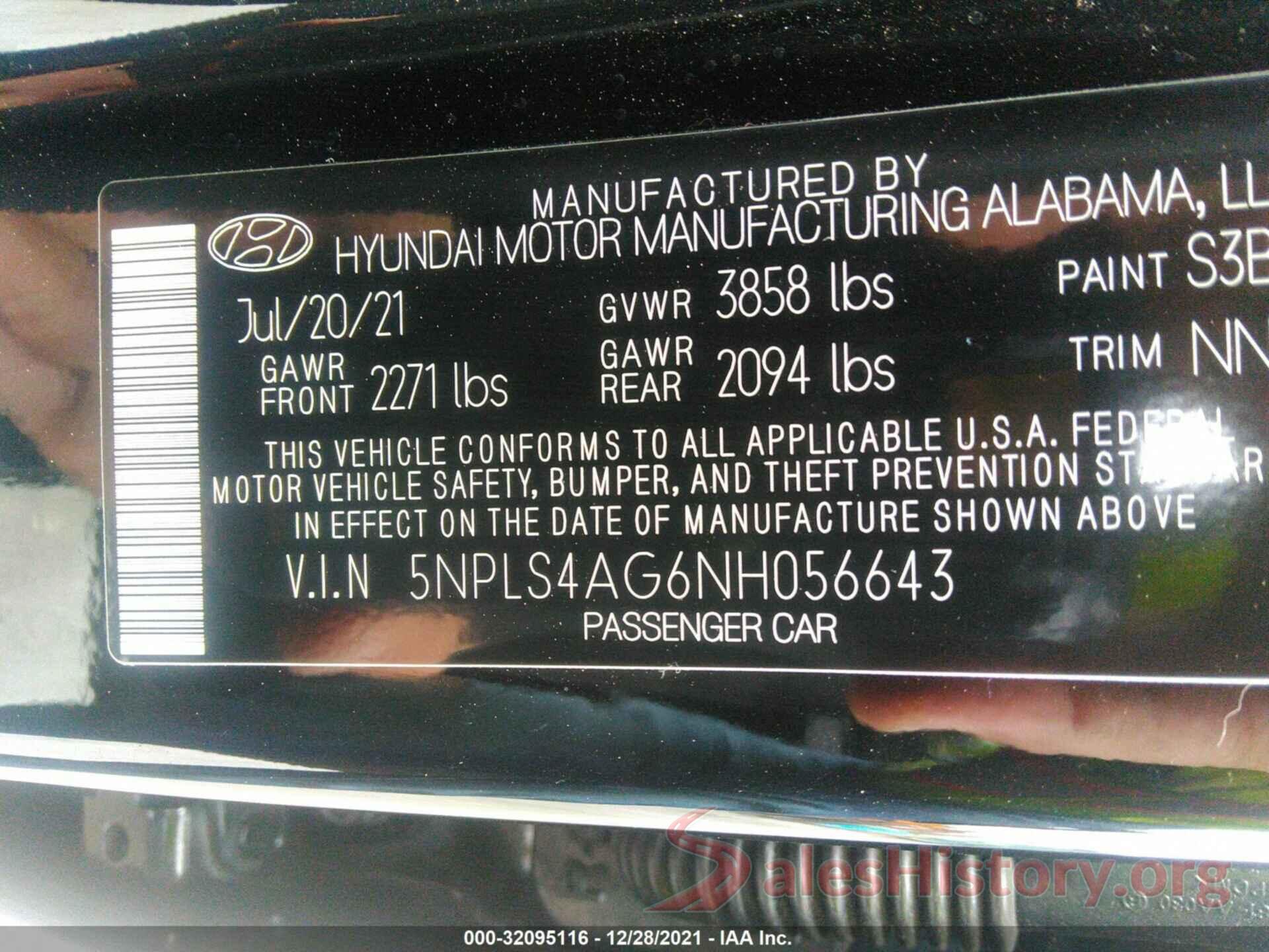 5NPLS4AG6NH056643 2022 HYUNDAI ELANTRA