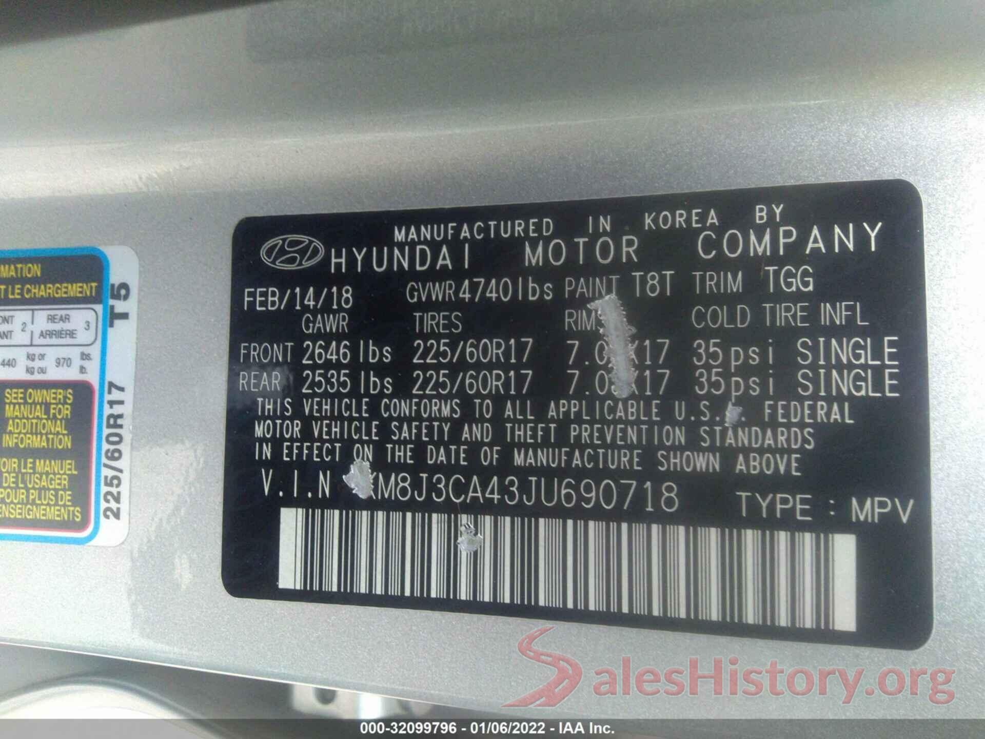 KM8J3CA43JU690718 2018 HYUNDAI TUCSON