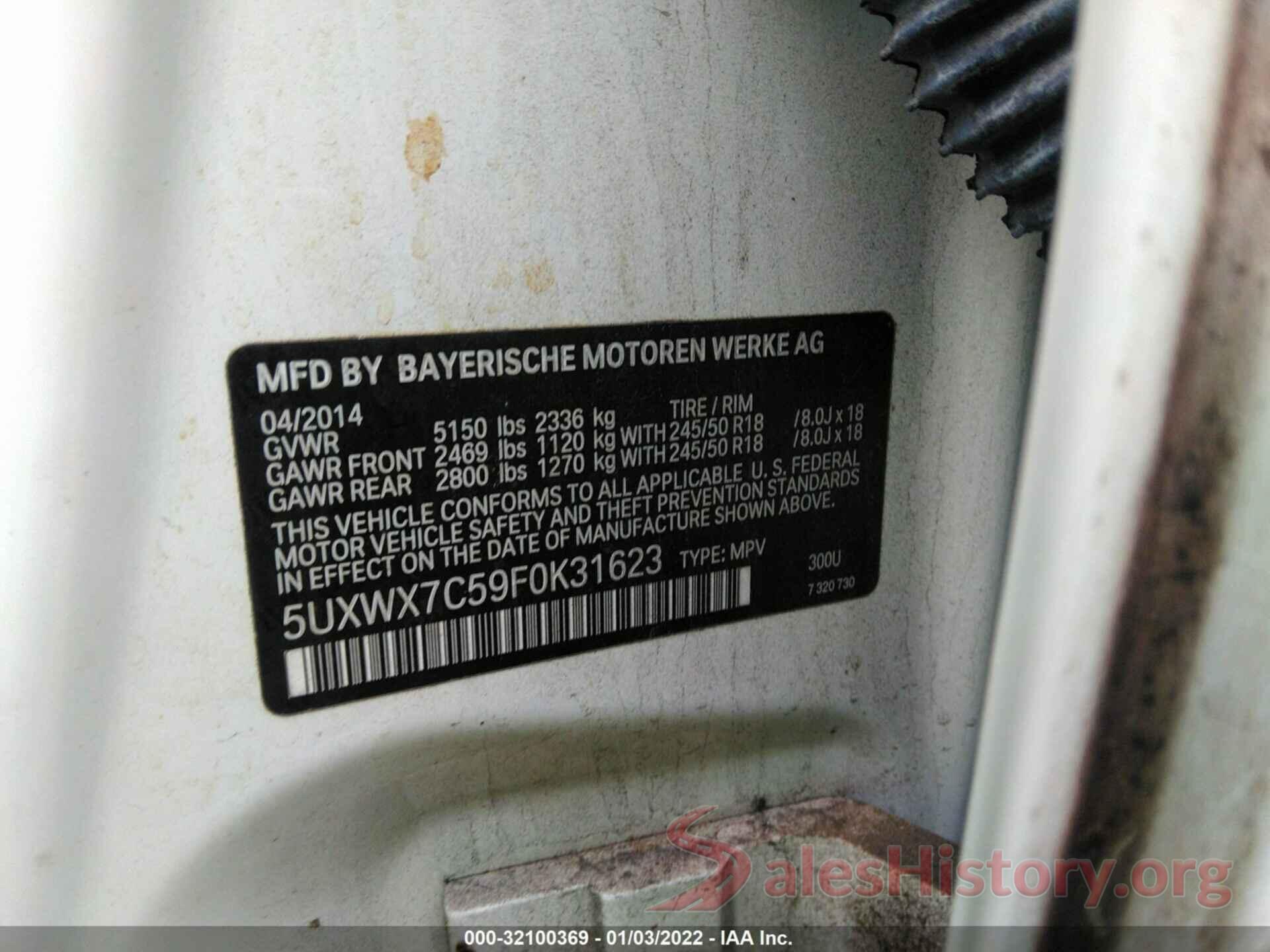 5UXWX7C59F0K31623 2015 BMW X3