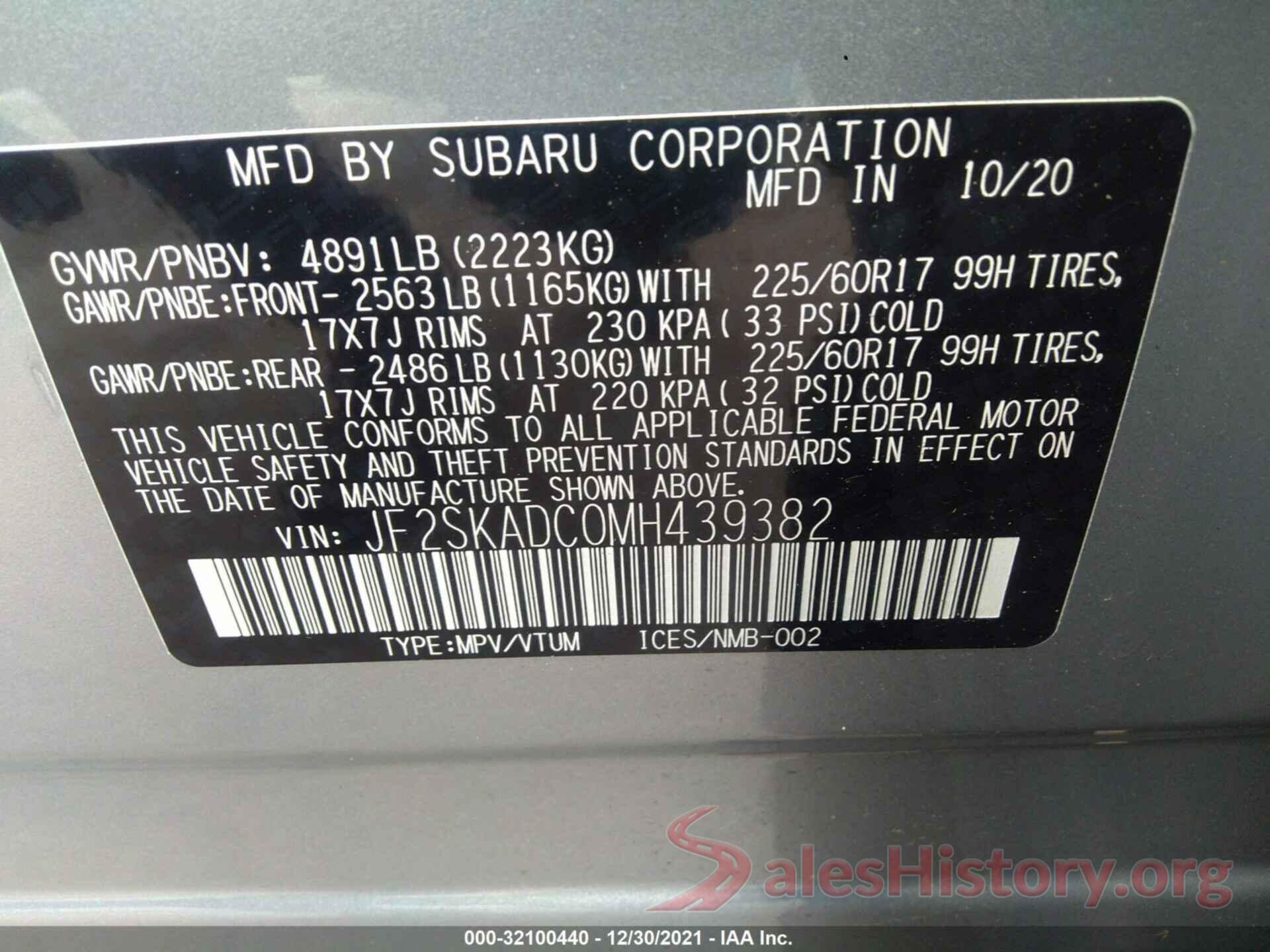 JF2SKADC0MH439382 2021 SUBARU FORESTER