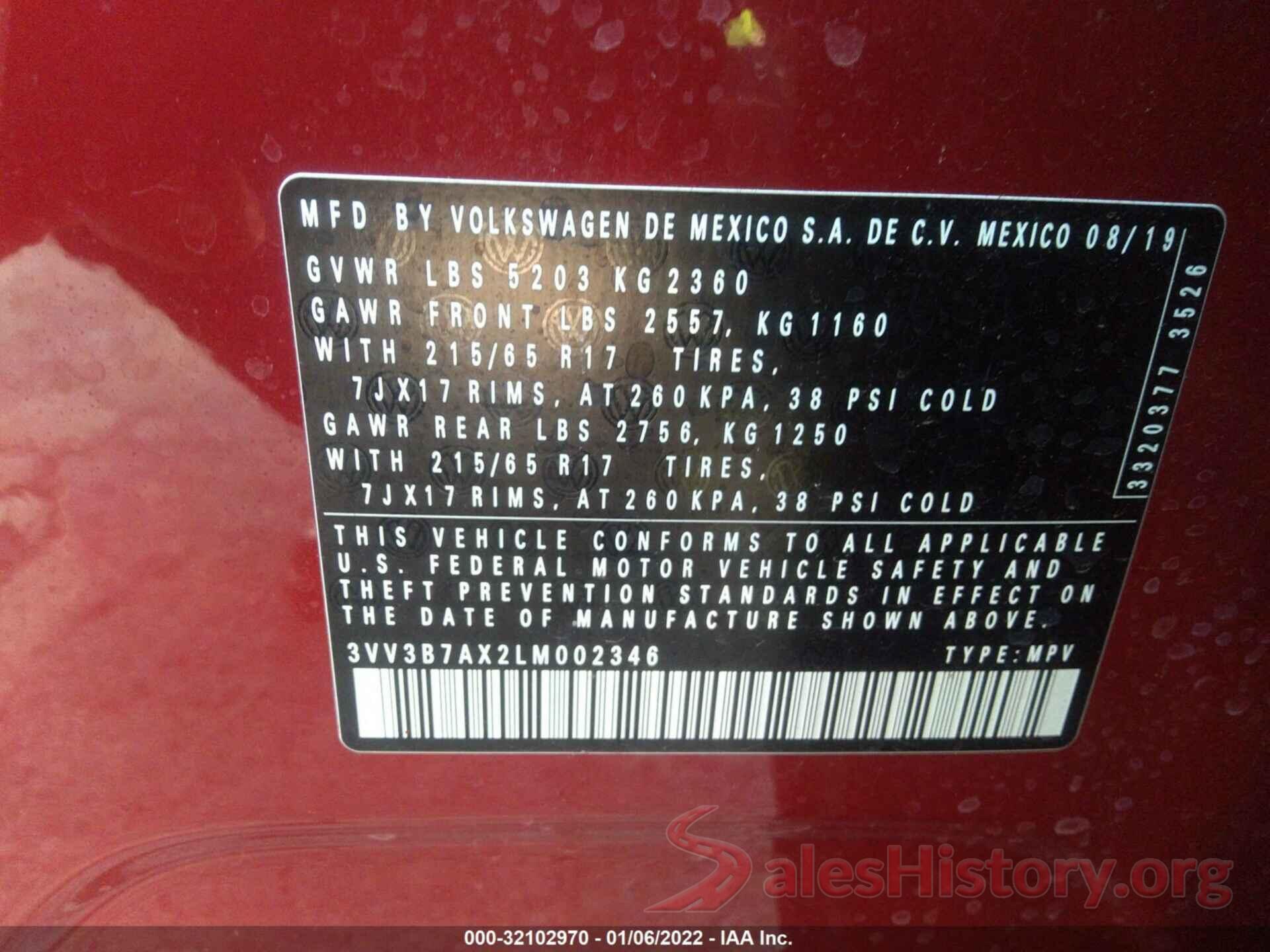 3VV3B7AX2LM002346 2020 VOLKSWAGEN TIGUAN