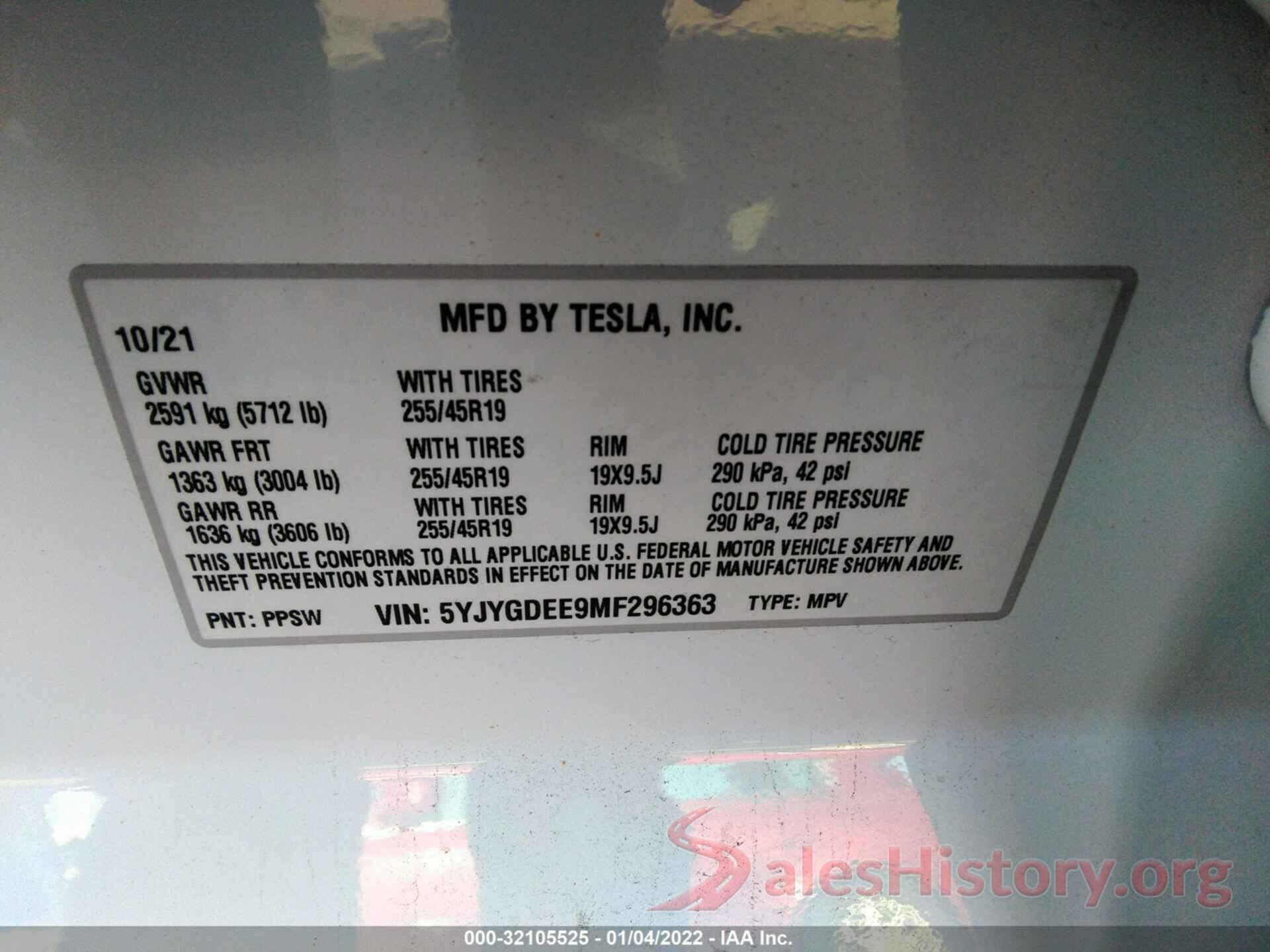 5YJYGDEE9MF296363 2021 TESLA MODEL Y