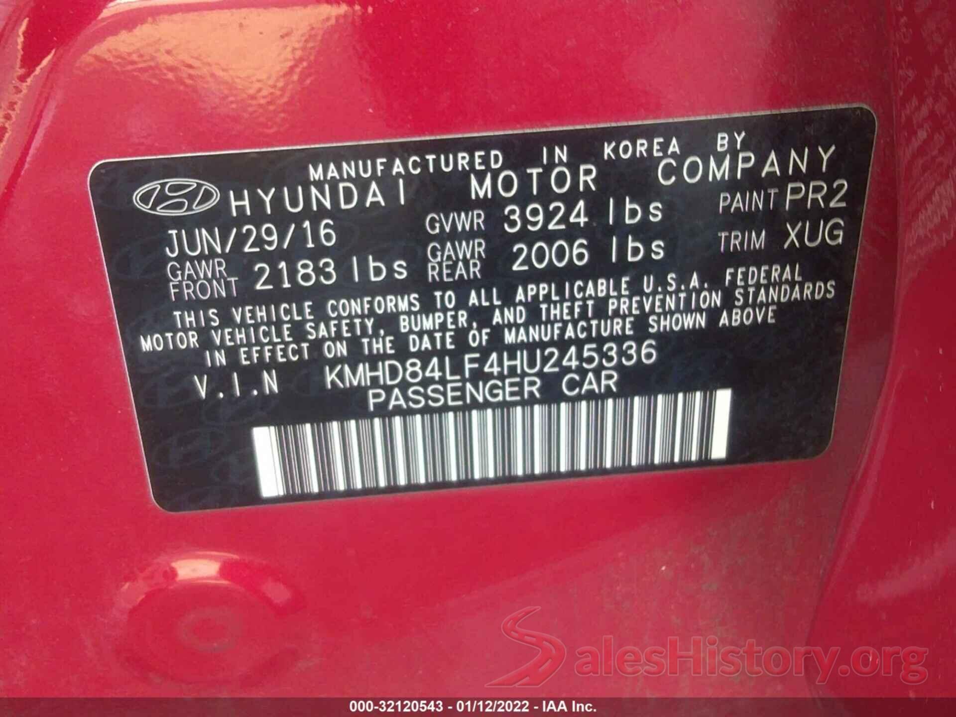 KMHD84LF4HU245336 2017 HYUNDAI ELANTRA