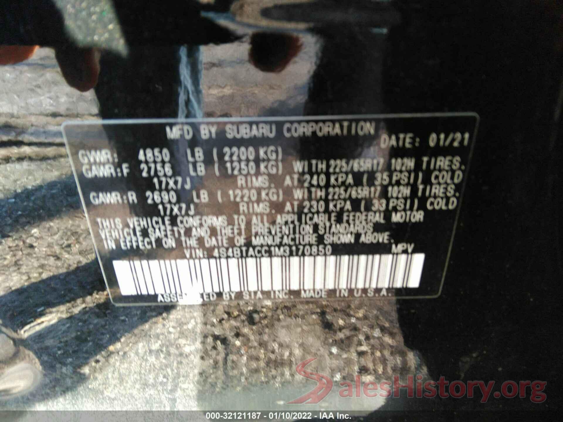 4S4BTACC1M3170850 2021 SUBARU OUTBACK