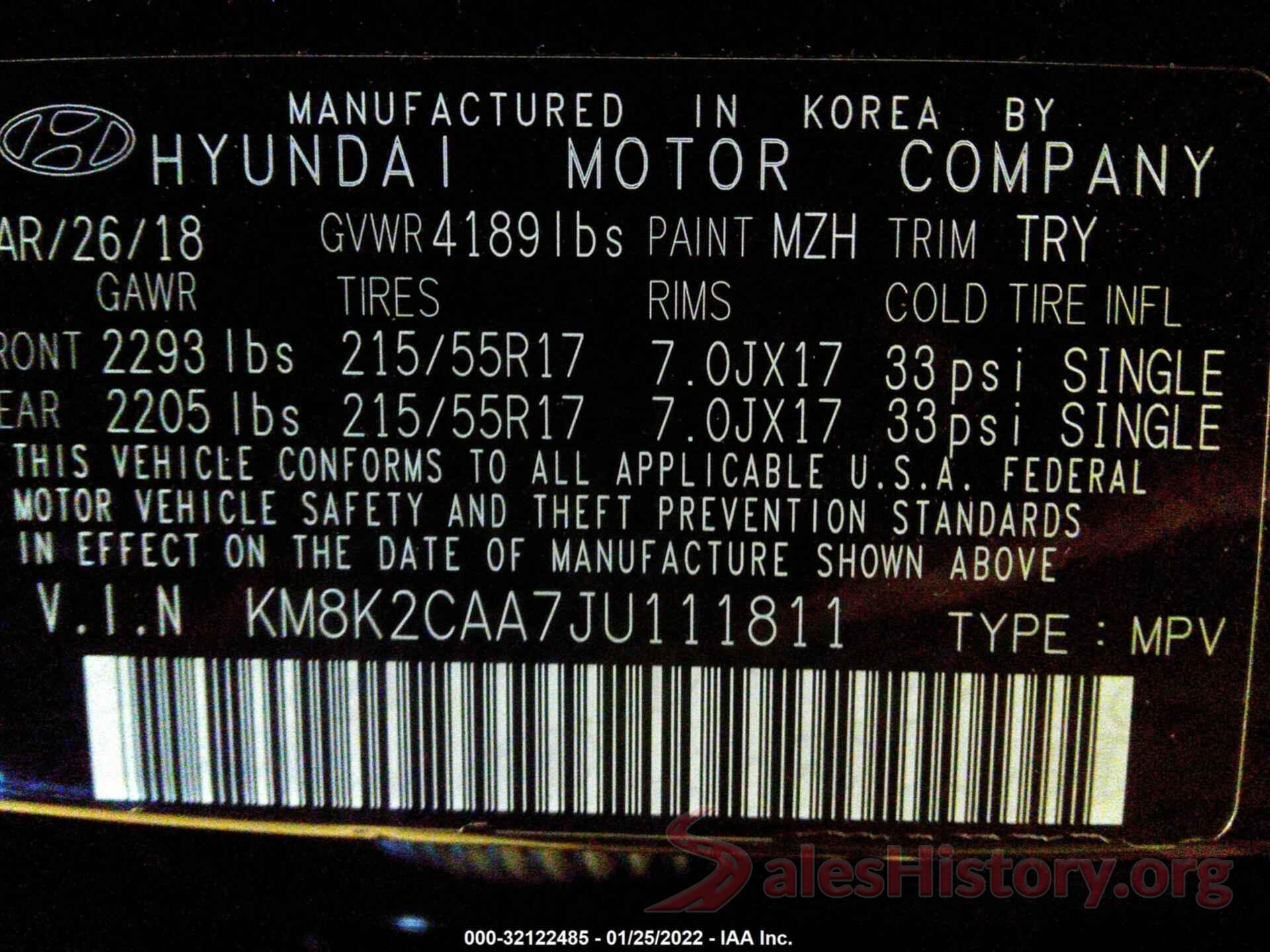 KM8K2CAA7JU111811 2018 HYUNDAI KONA