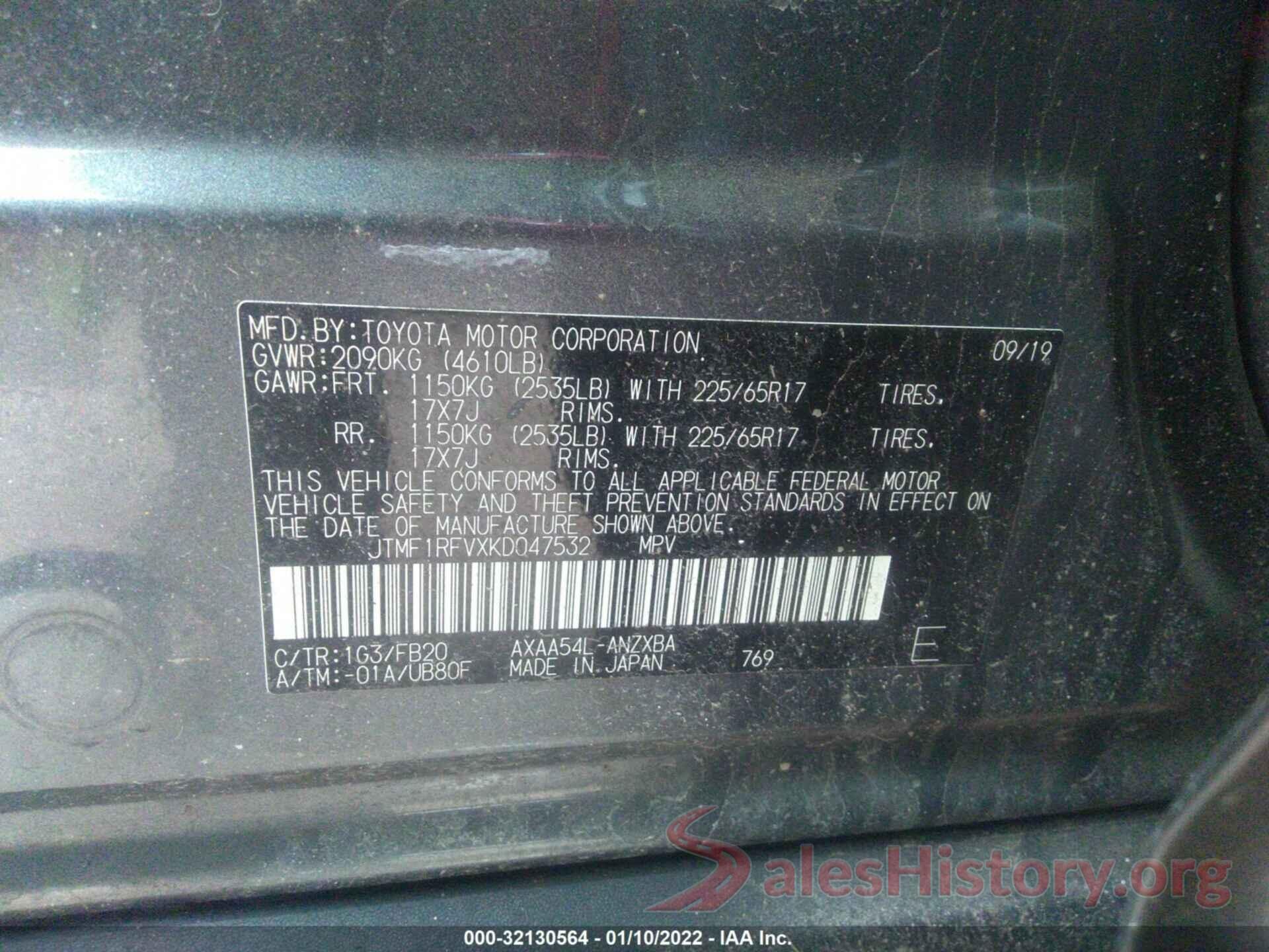 JTMF1RFVXKD047532 2019 TOYOTA RAV4