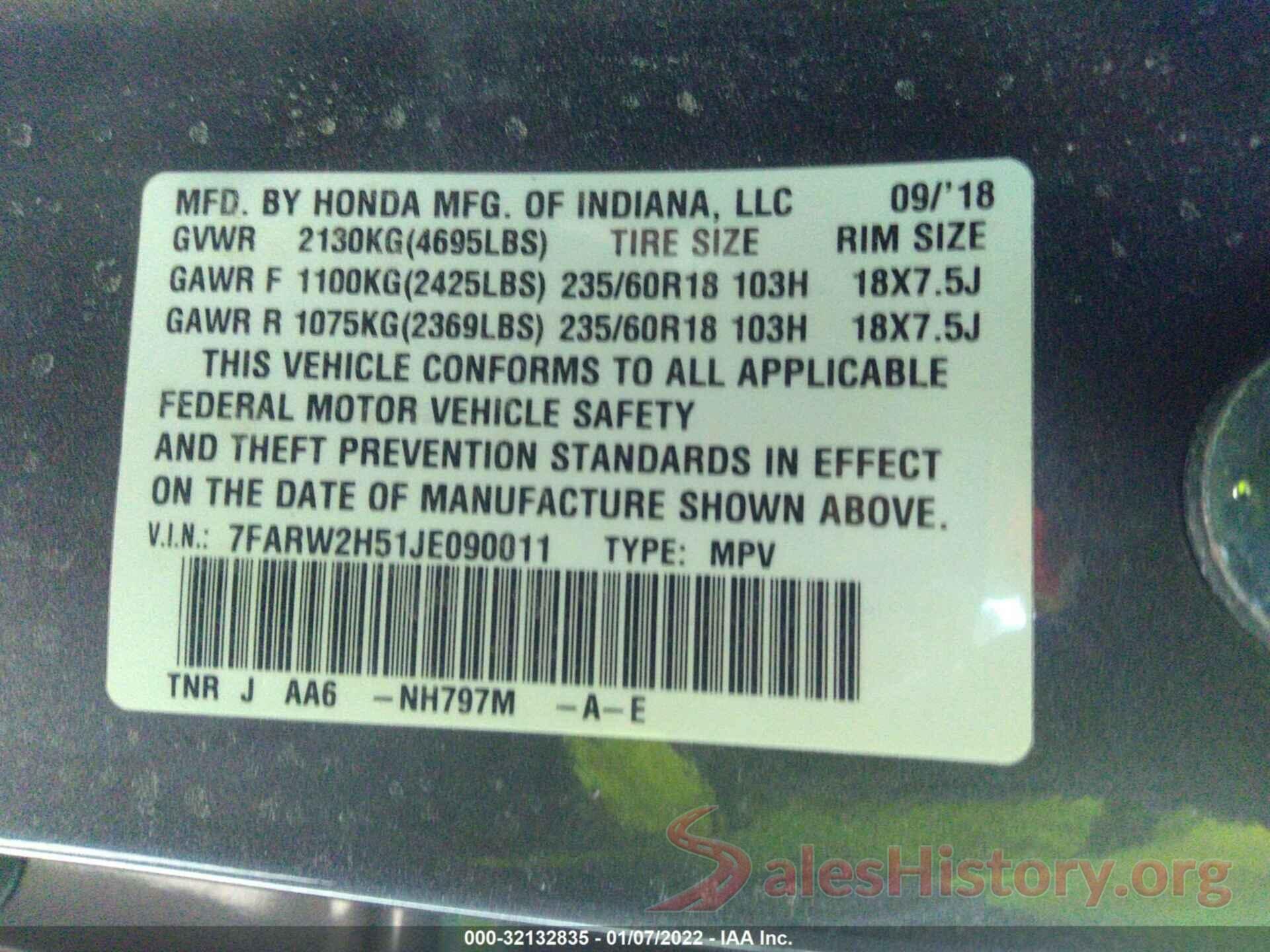 7FARW2H51JE090011 2018 HONDA CR-V