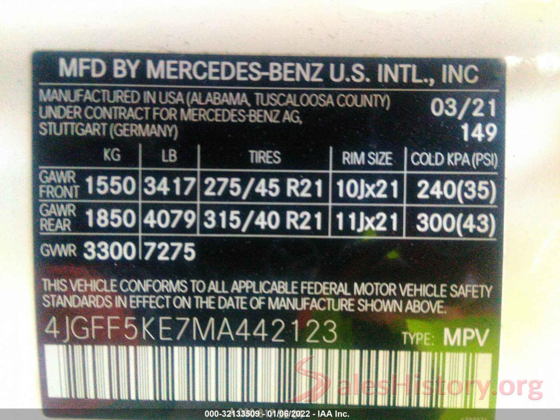 4JGFF5KE7MA442123 2021 MERCEDES-BENZ GLS