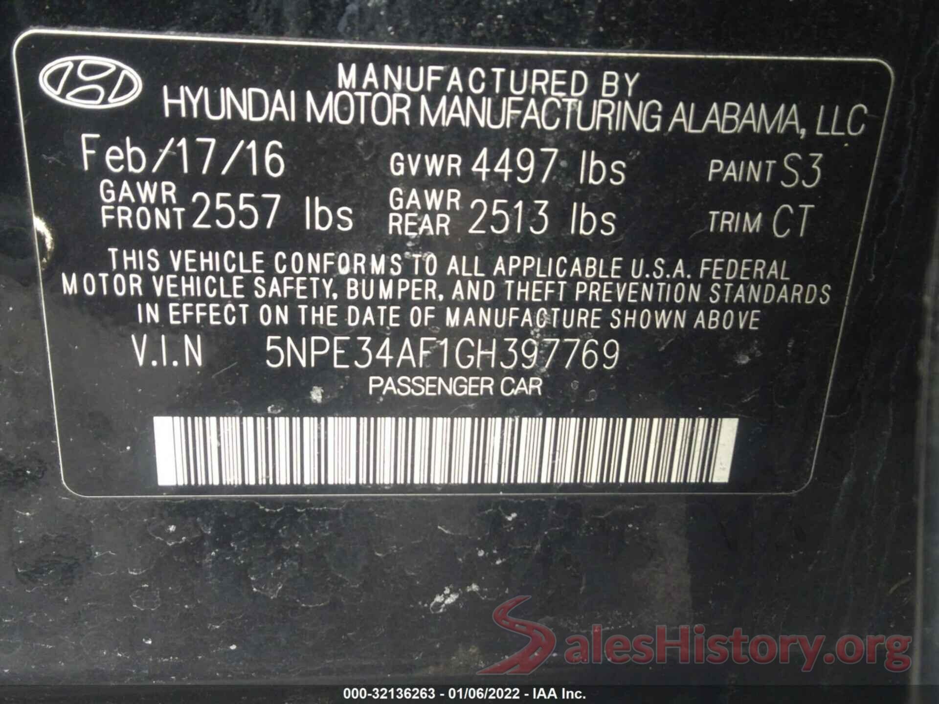 5NPE34AF1GH397769 2016 HYUNDAI SONATA