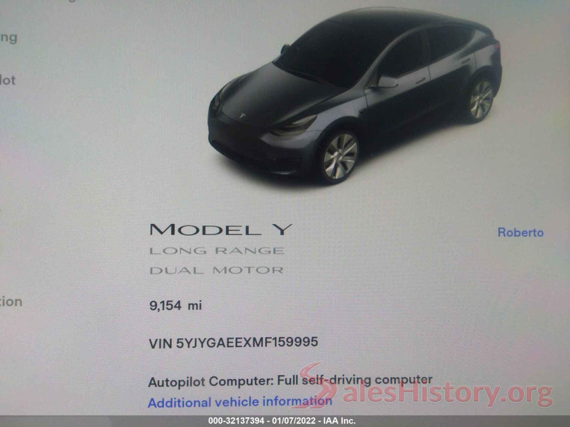 5YJYGAEEXMF159995 2021 TESLA MODEL Y