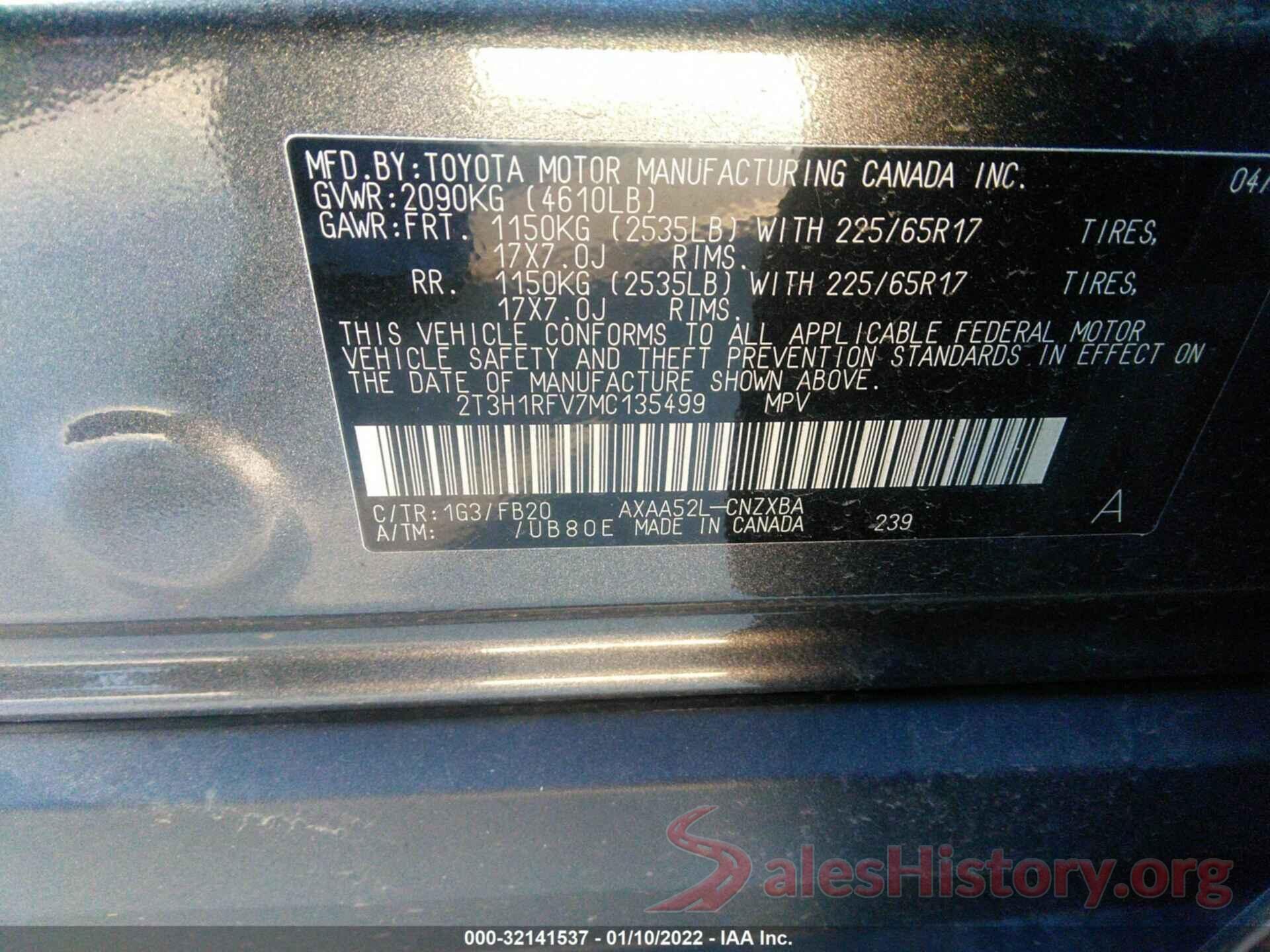 2T3H1RFV7MC135499 2021 TOYOTA RAV4