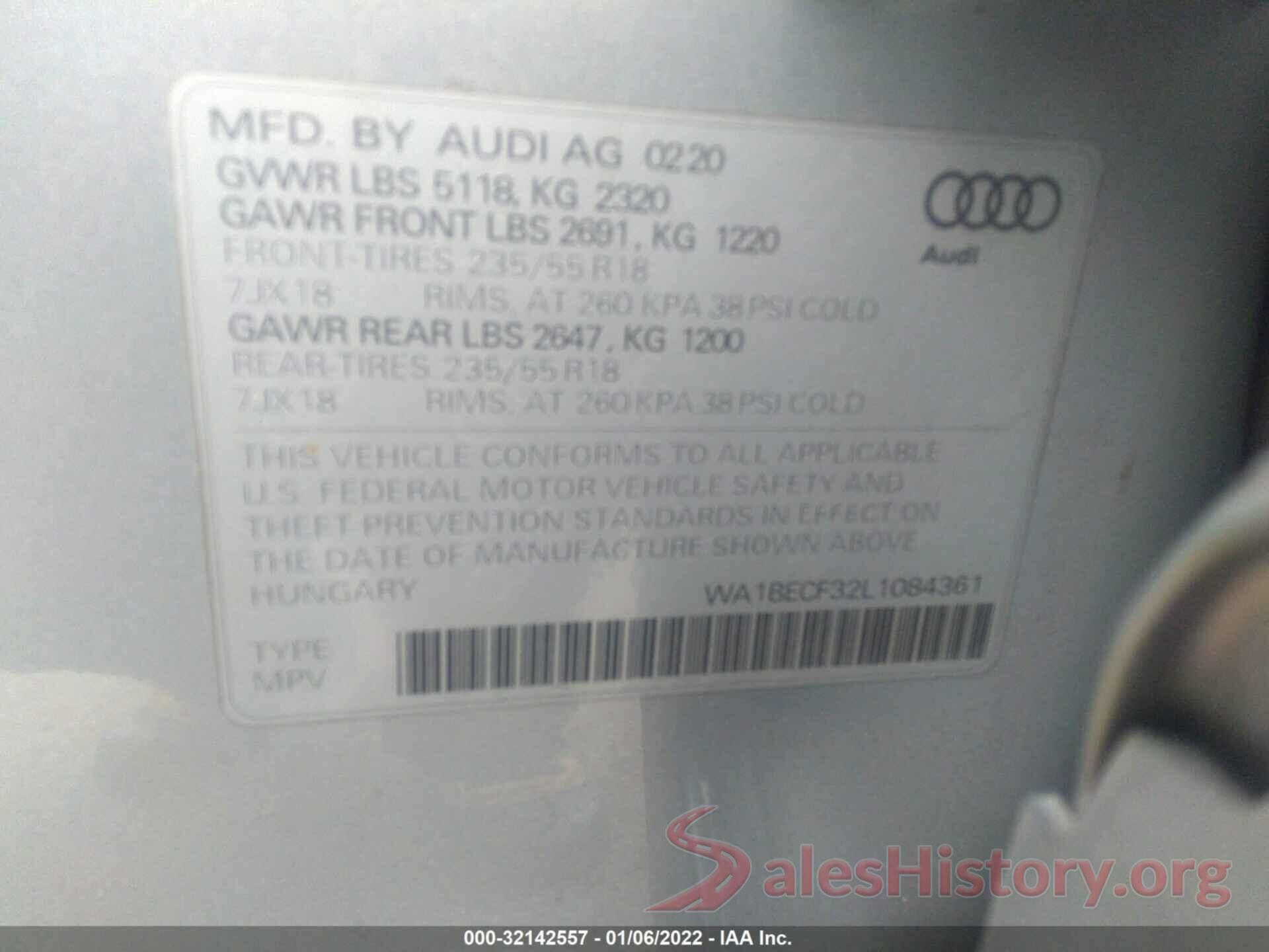 WA1BECF32L1084361 2020 AUDI Q3