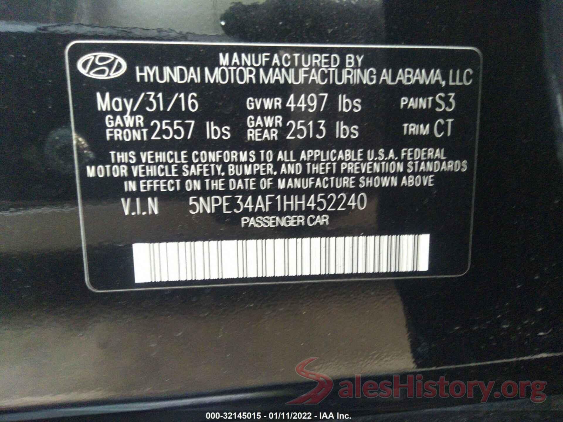 5NPE34AF1HH452240 2017 HYUNDAI SONATA