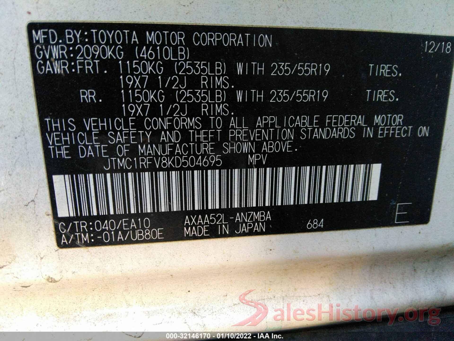 JTMC1RFV8KD504695 2019 TOYOTA RAV4