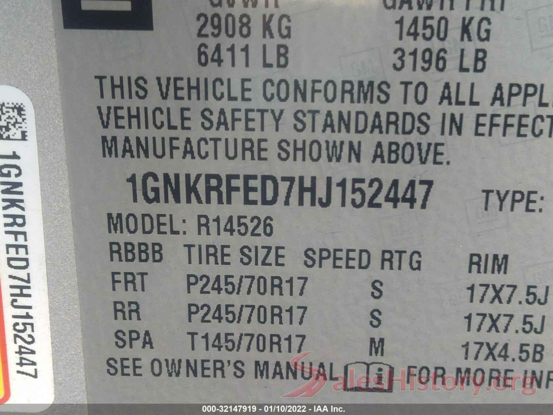 1GNKRFED7HJ152447 2017 CHEVROLET TRAVERSE