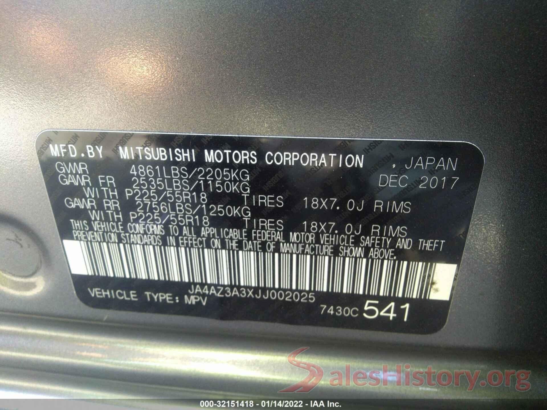 JA4AZ3A3XJJ002025 2018 MITSUBISHI OUTLANDER