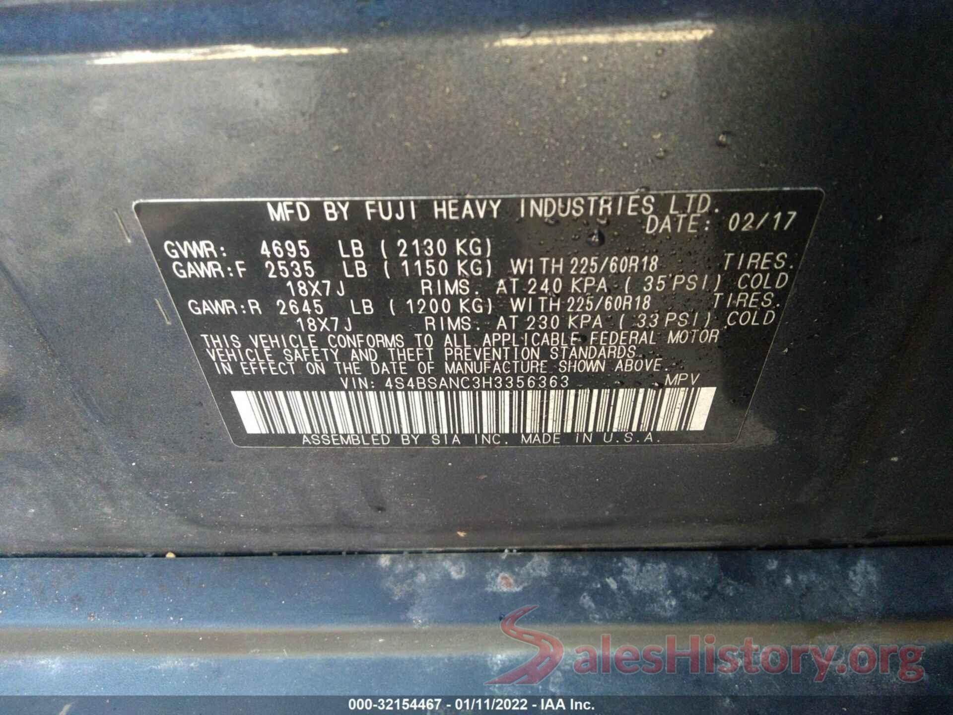 4S4BSANC3H3356363 2017 SUBARU OUTBACK