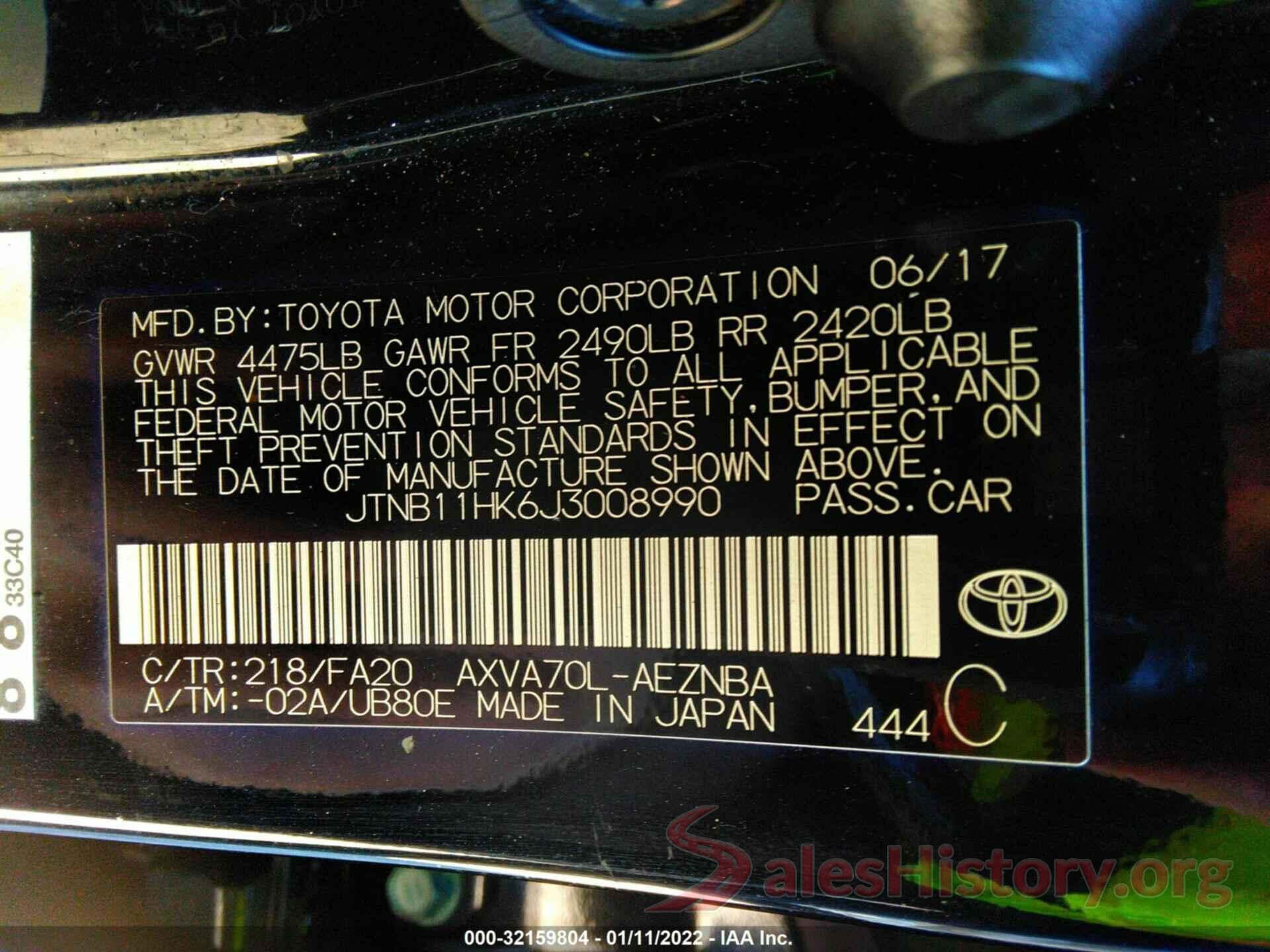 JTNB11HK6J3008990 2018 TOYOTA CAMRY