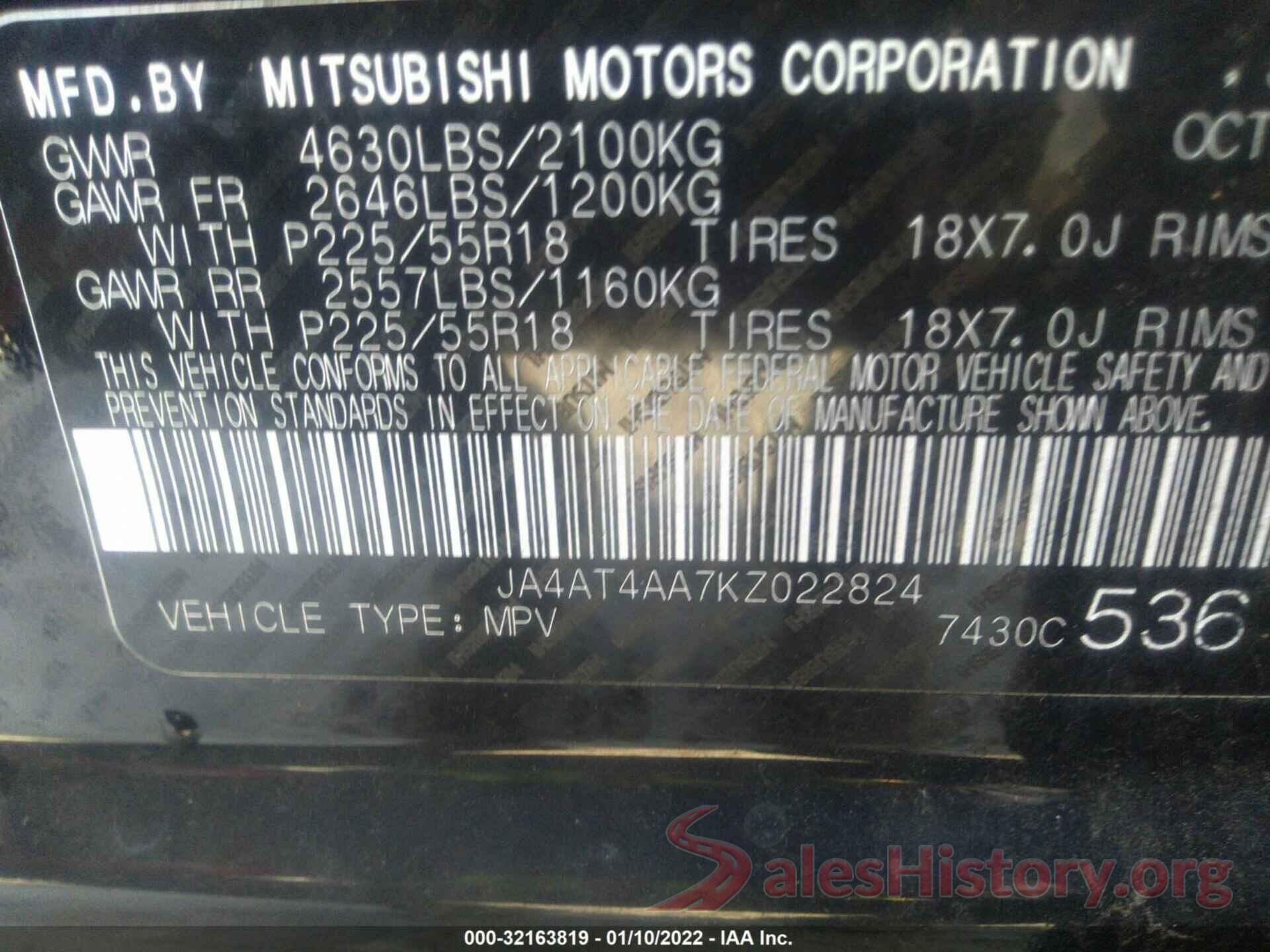 JA4AT4AA7KZ022824 2019 MITSUBISHI ECLIPSE CROSS