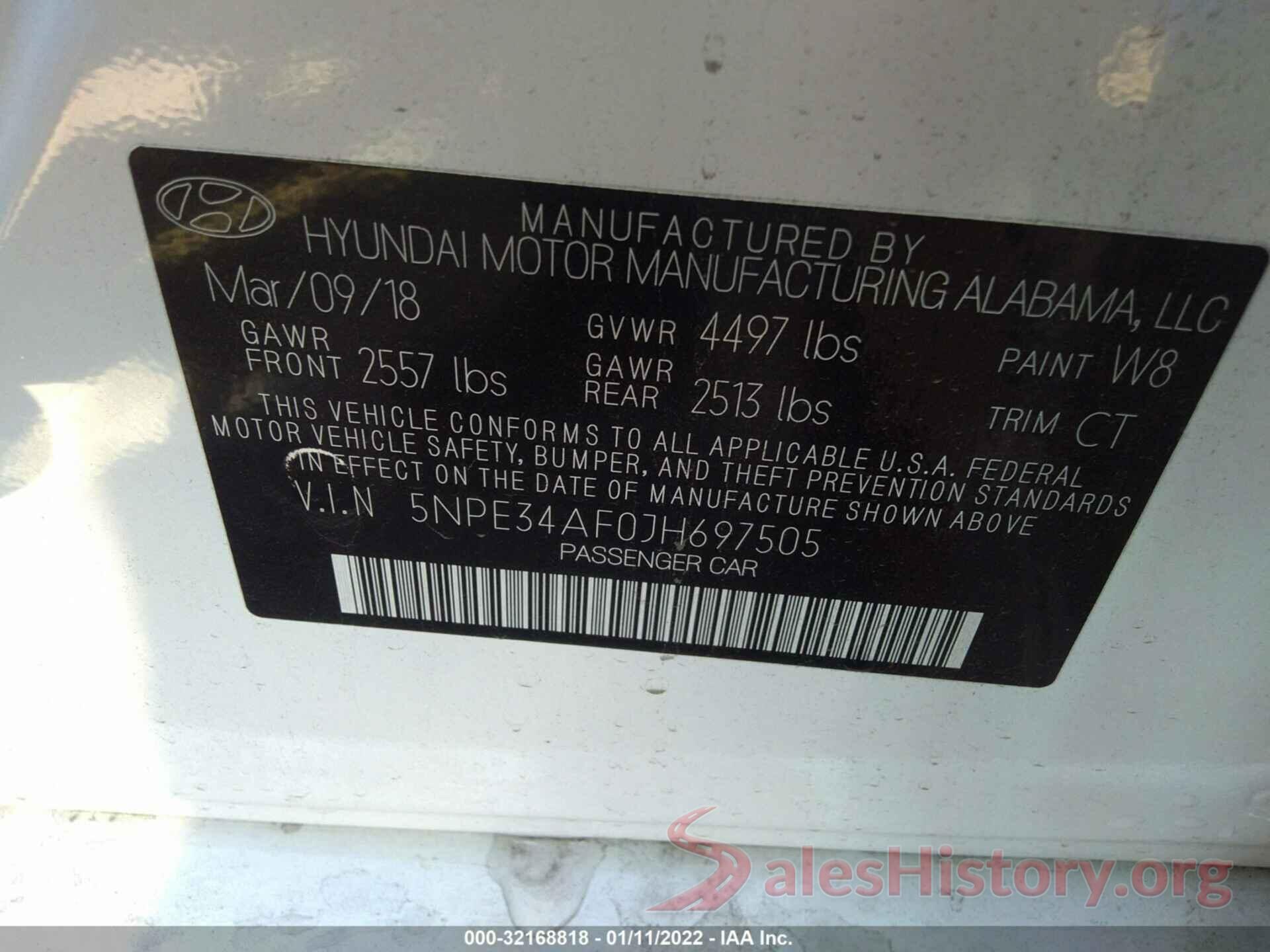 5NPE34AF0JH697505 2018 HYUNDAI SONATA