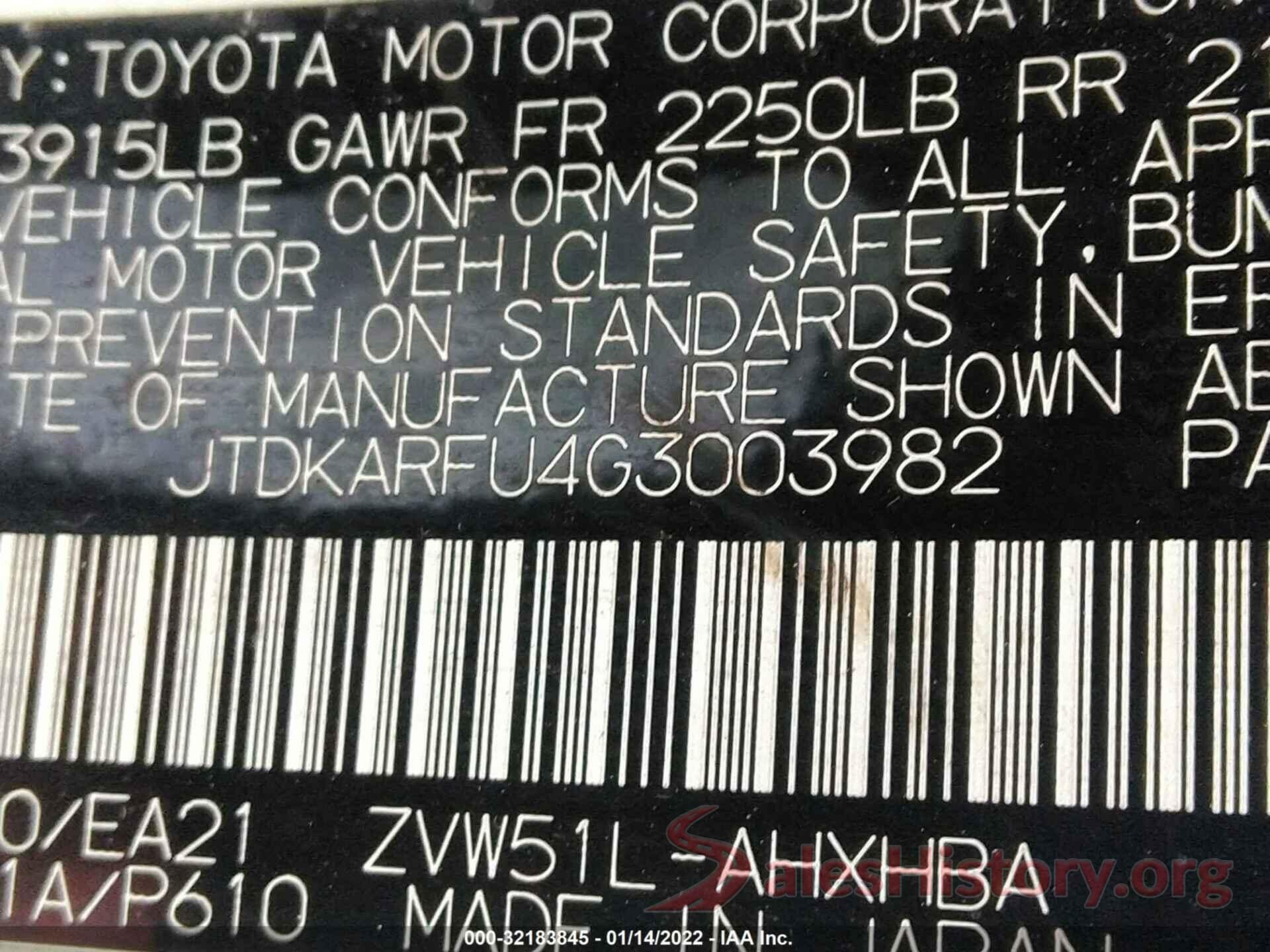 JTDKARFU4G3003982 2016 TOYOTA PRIUS