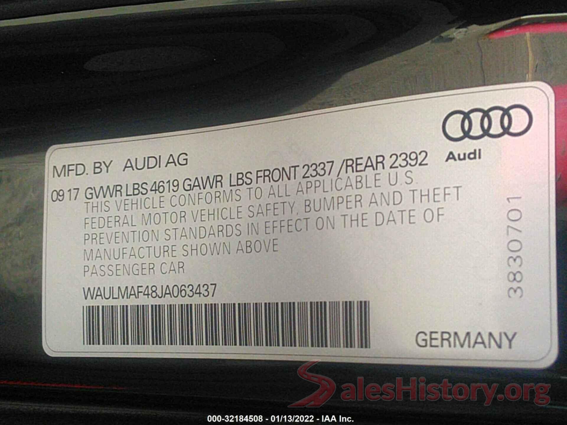 WAULMAF48JA063437 2018 AUDI A4