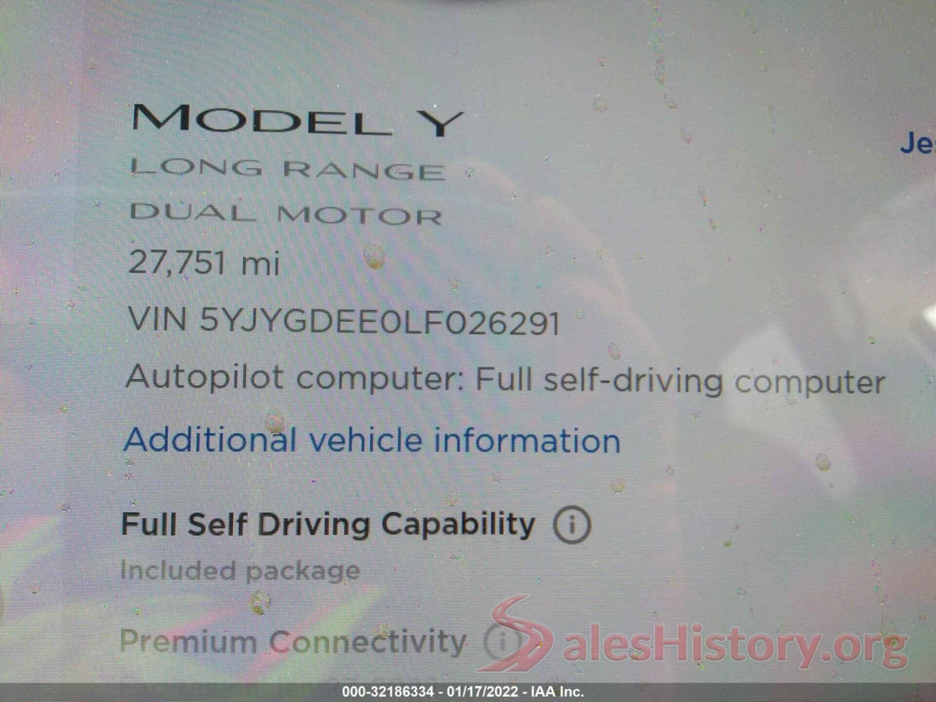 5YJYGDEE0LF026291 2020 TESLA MODEL Y