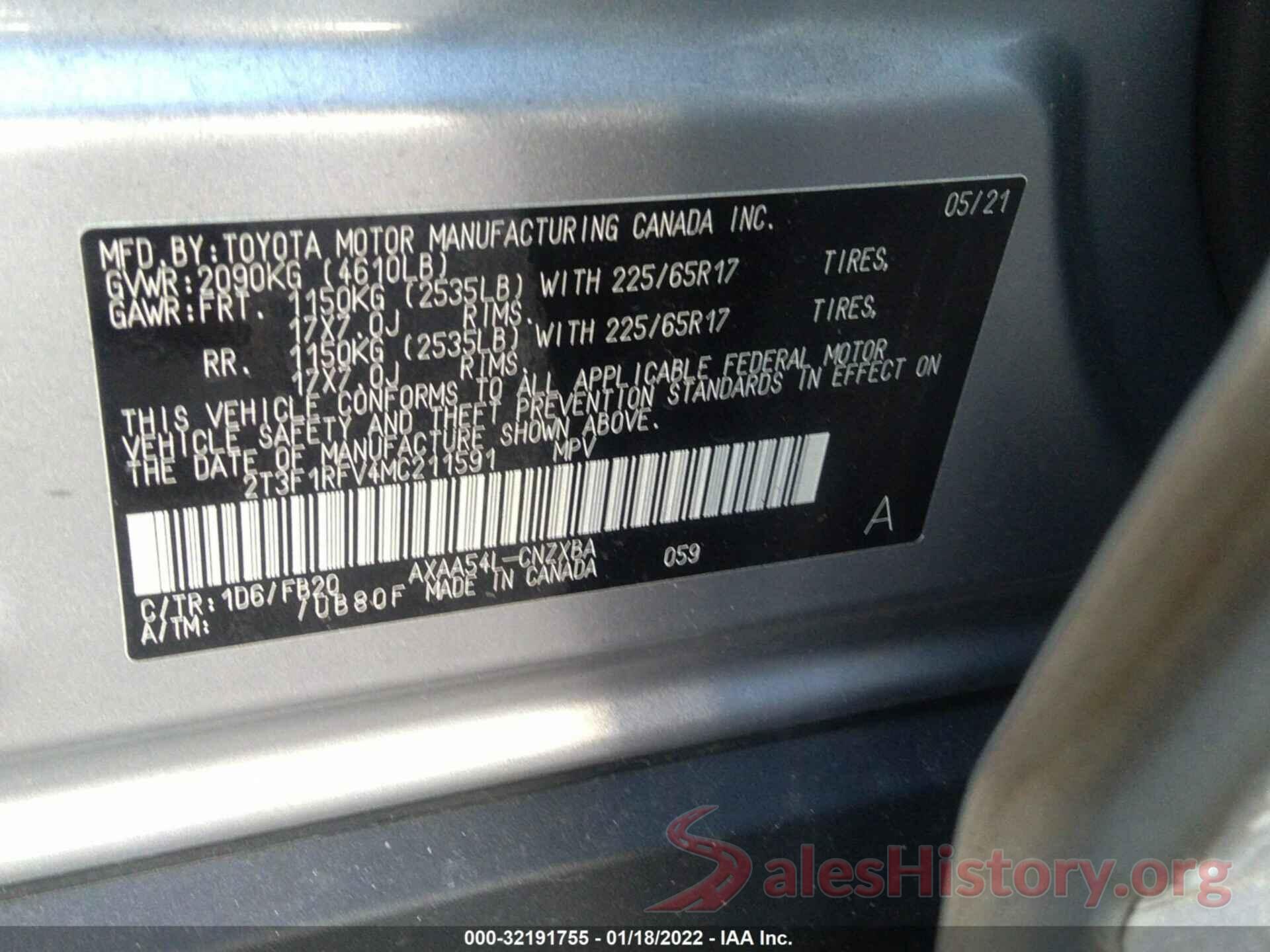 2T3F1RFV4MC211591 2021 TOYOTA RAV4