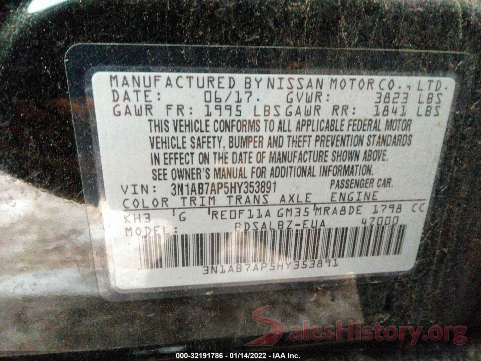 3N1AB7AP5HY353891 2017 NISSAN SENTRA