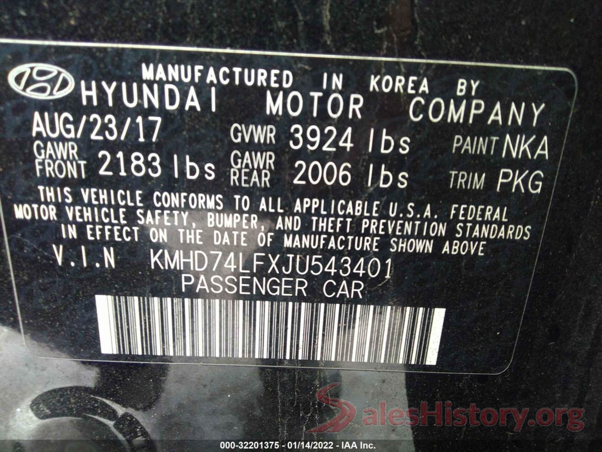 KMHD74LFXJU543401 2018 HYUNDAI ELANTRA