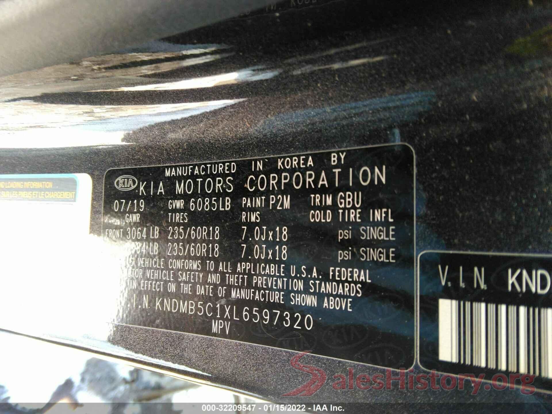 KNDMB5C1XL6597320 2020 KIA SEDONA