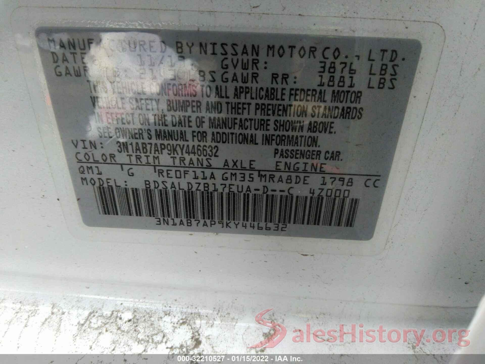 3N1AB7AP9KY446632 2019 NISSAN SENTRA