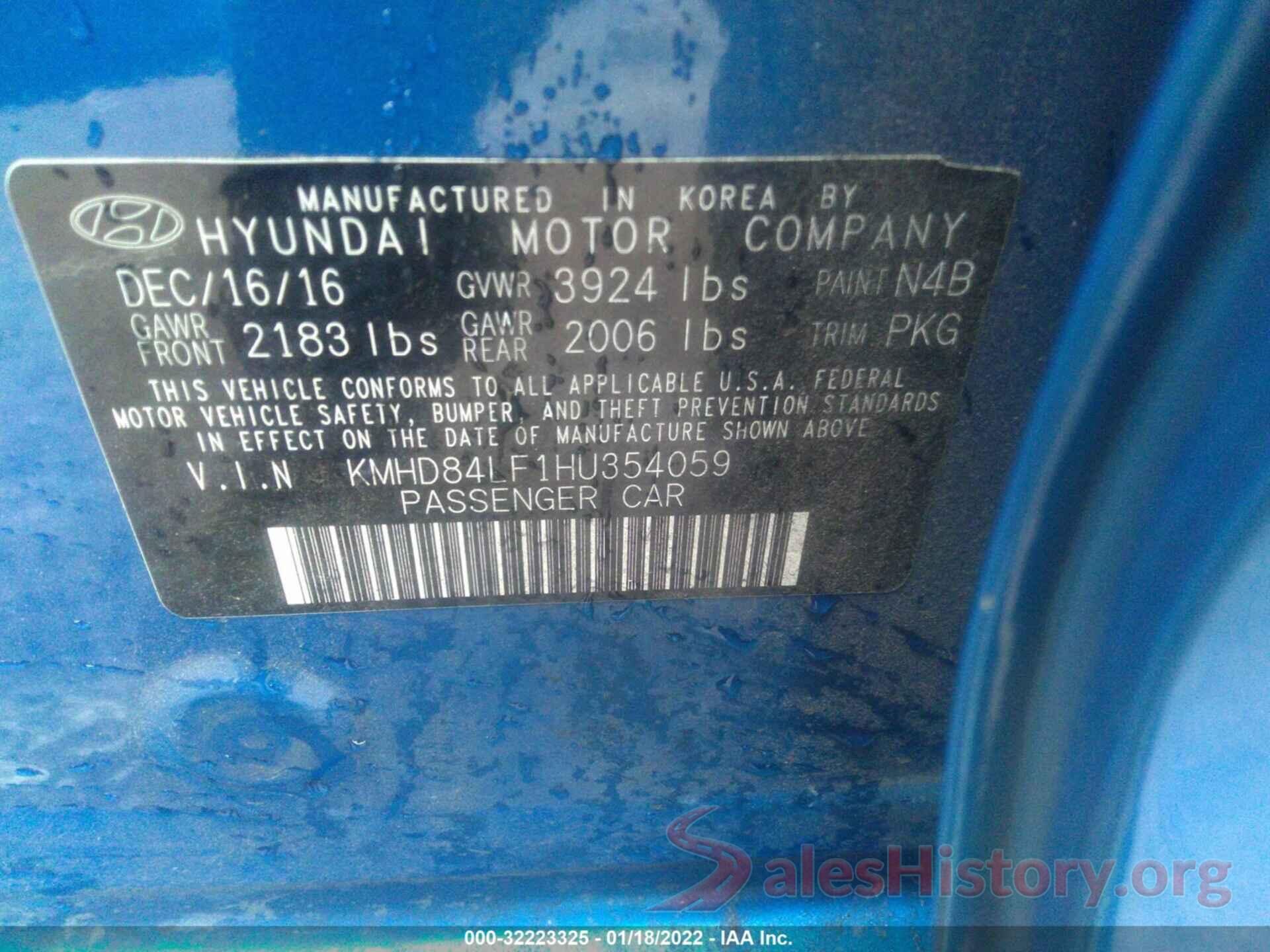 KMHD84LF1HU354059 2017 HYUNDAI ELANTRA