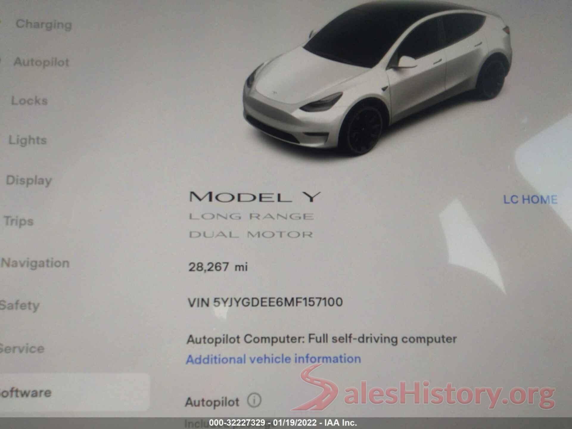 5YJYGDEE6MF157100 2021 TESLA MODEL Y