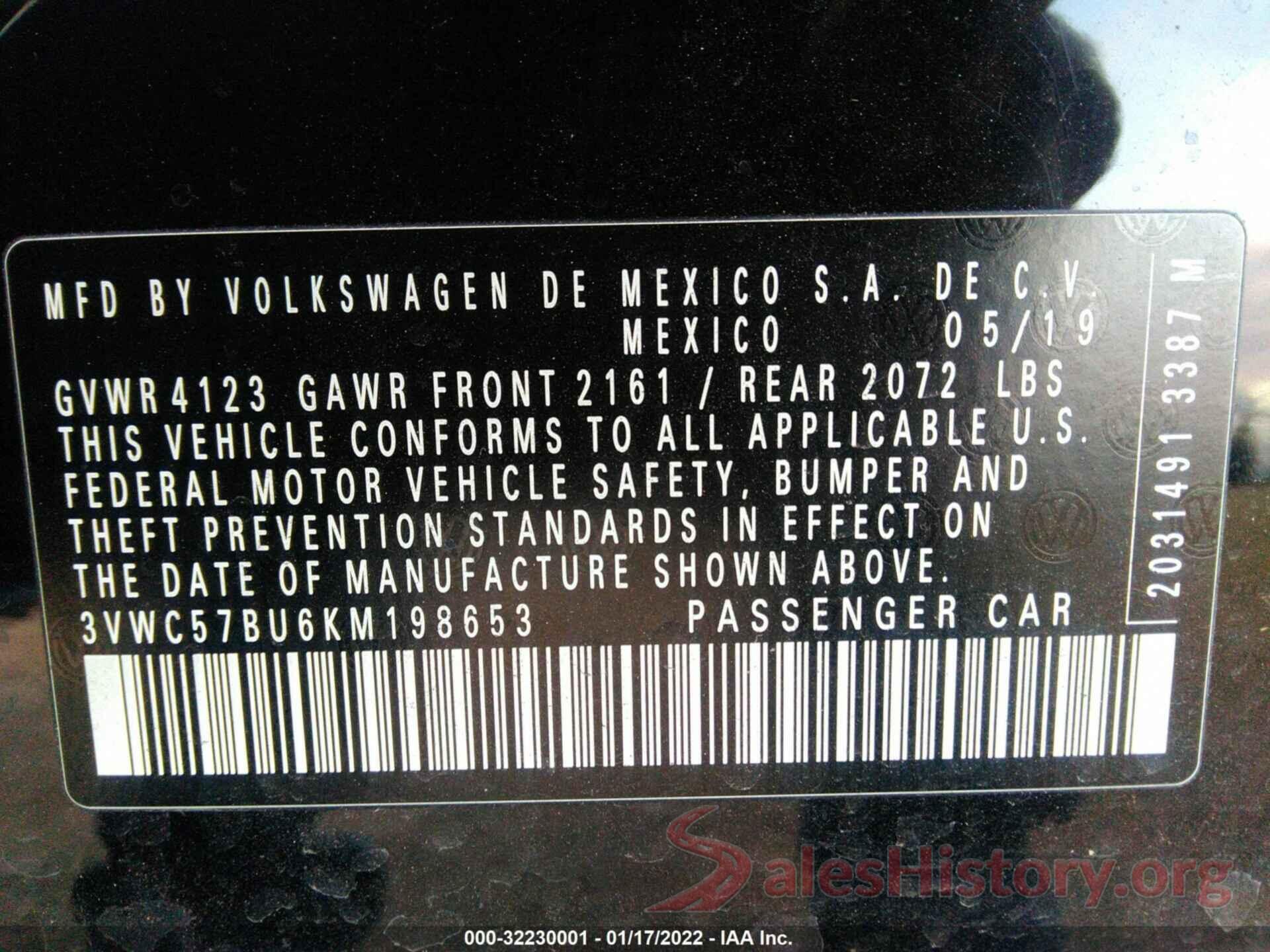 3VWC57BU6KM198653 2019 VOLKSWAGEN JETTA