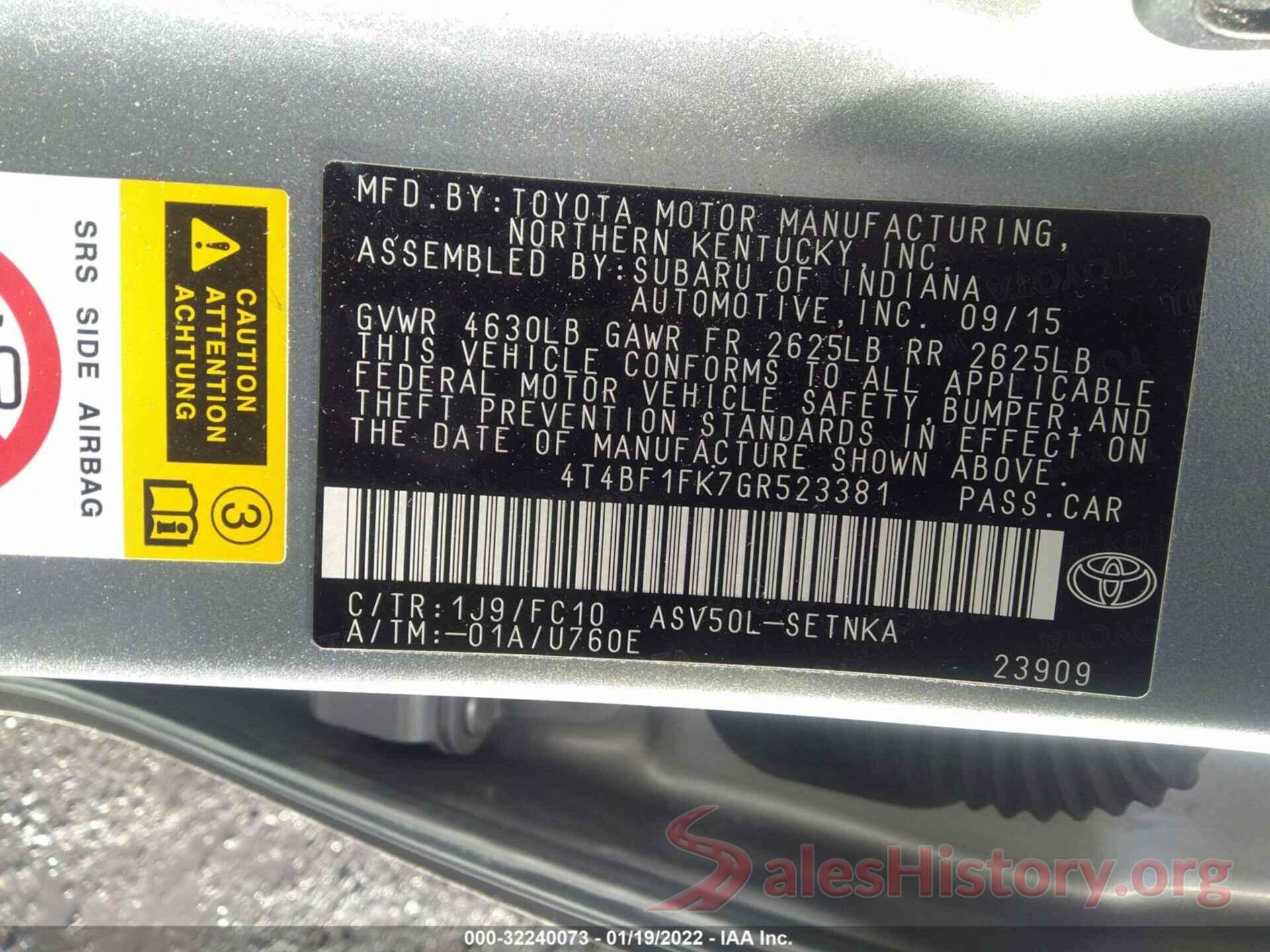 4T4BF1FK7GR523381 2016 TOYOTA CAMRY