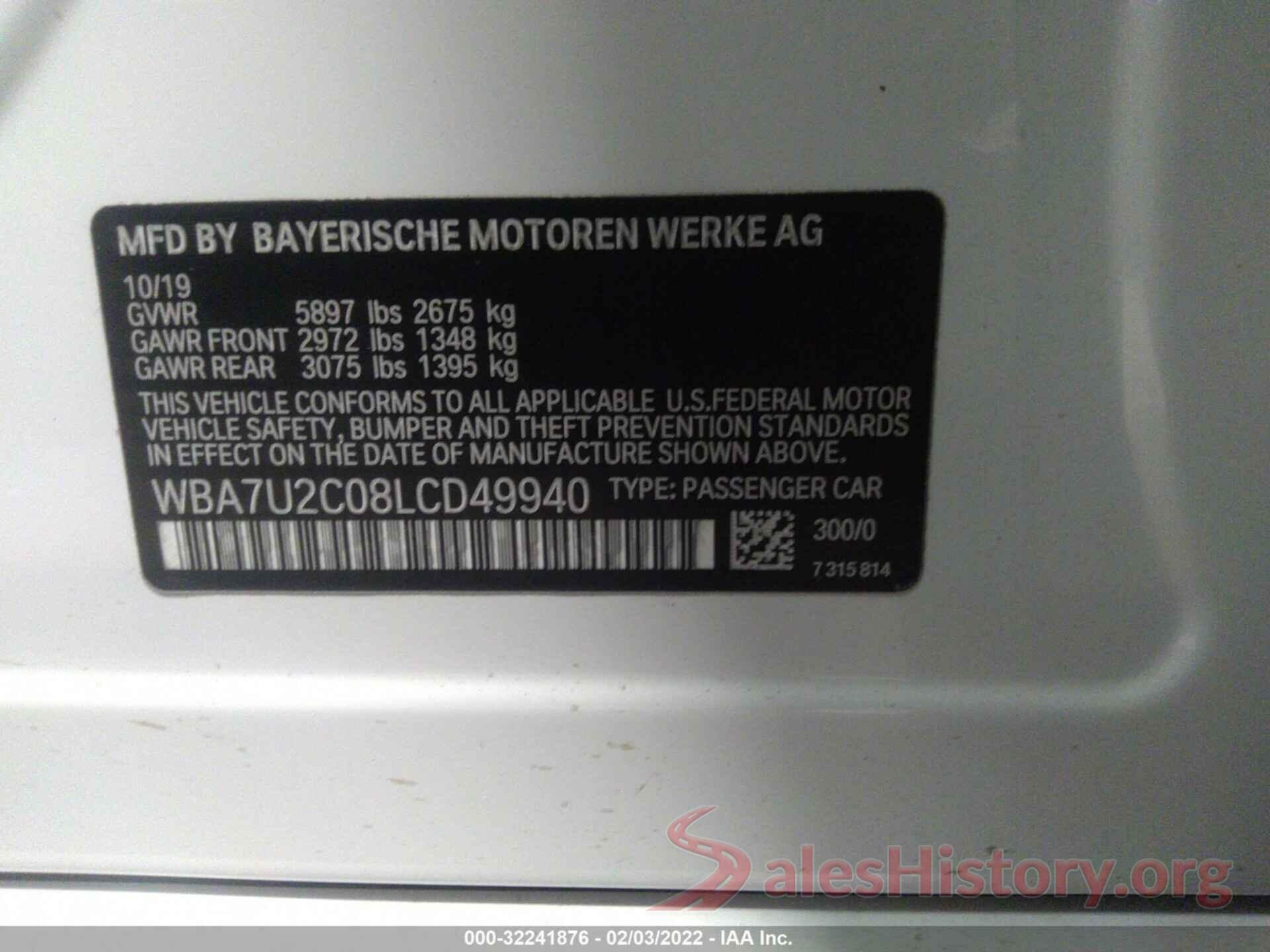 WBA7U2C08LCD49940 2020 BMW 7 SERIES