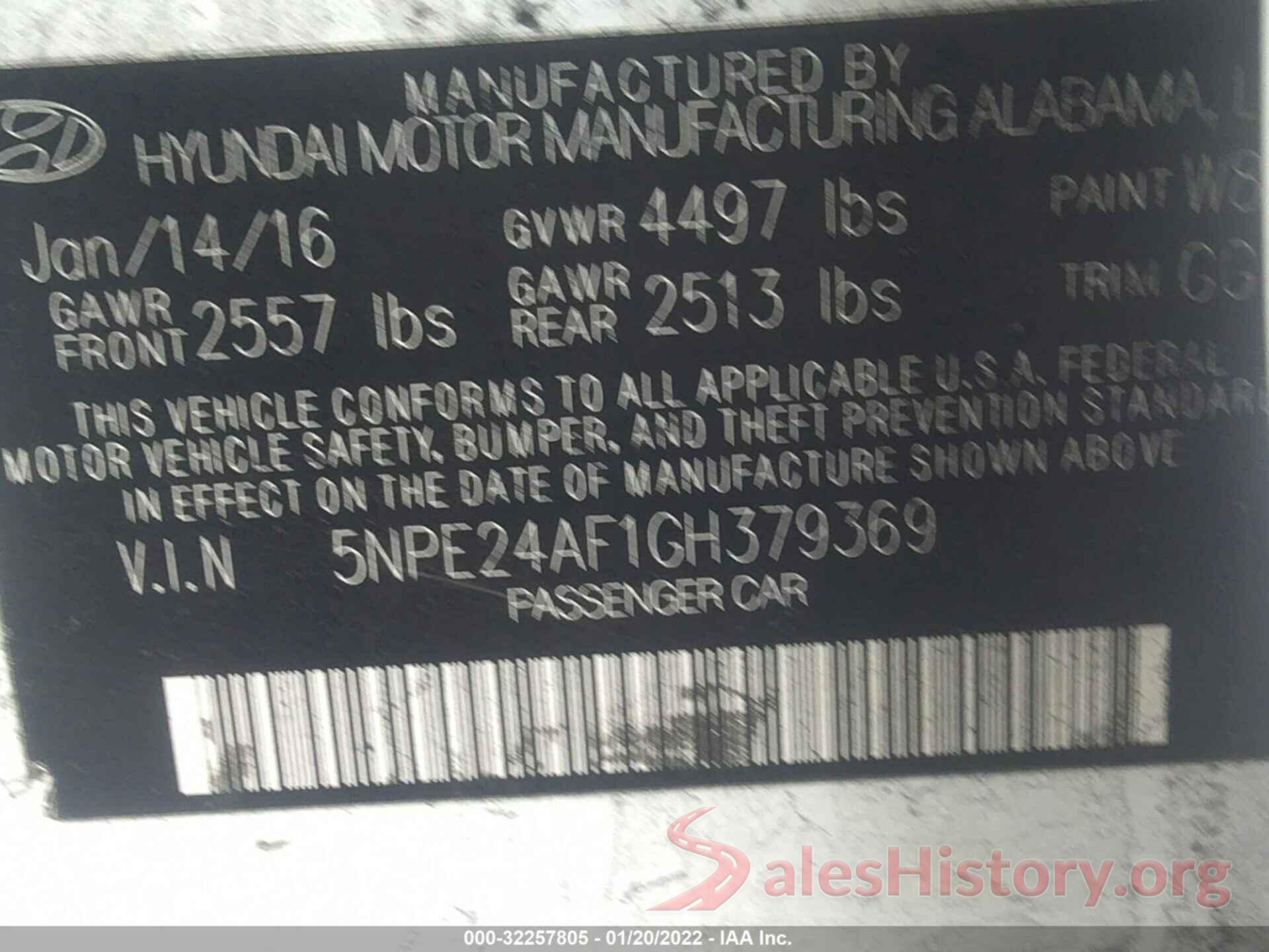 5NPE24AF1GH379369 2016 HYUNDAI SONATA