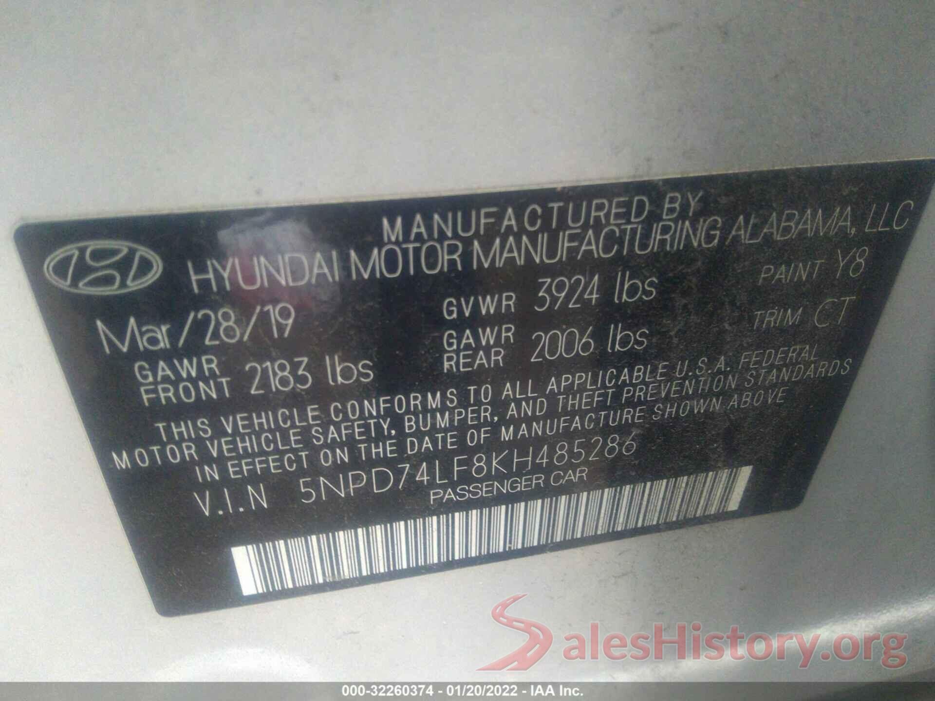 5NPD74LF8KH485286 2019 HYUNDAI ELANTRA