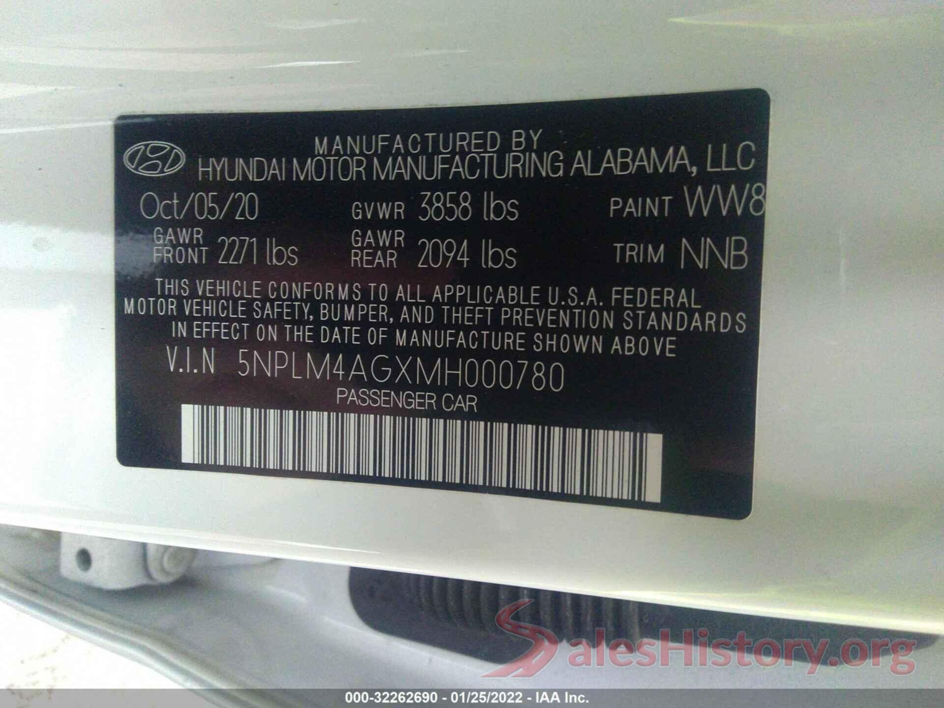 5NPLM4AGXMH000780 2021 HYUNDAI ELANTRA