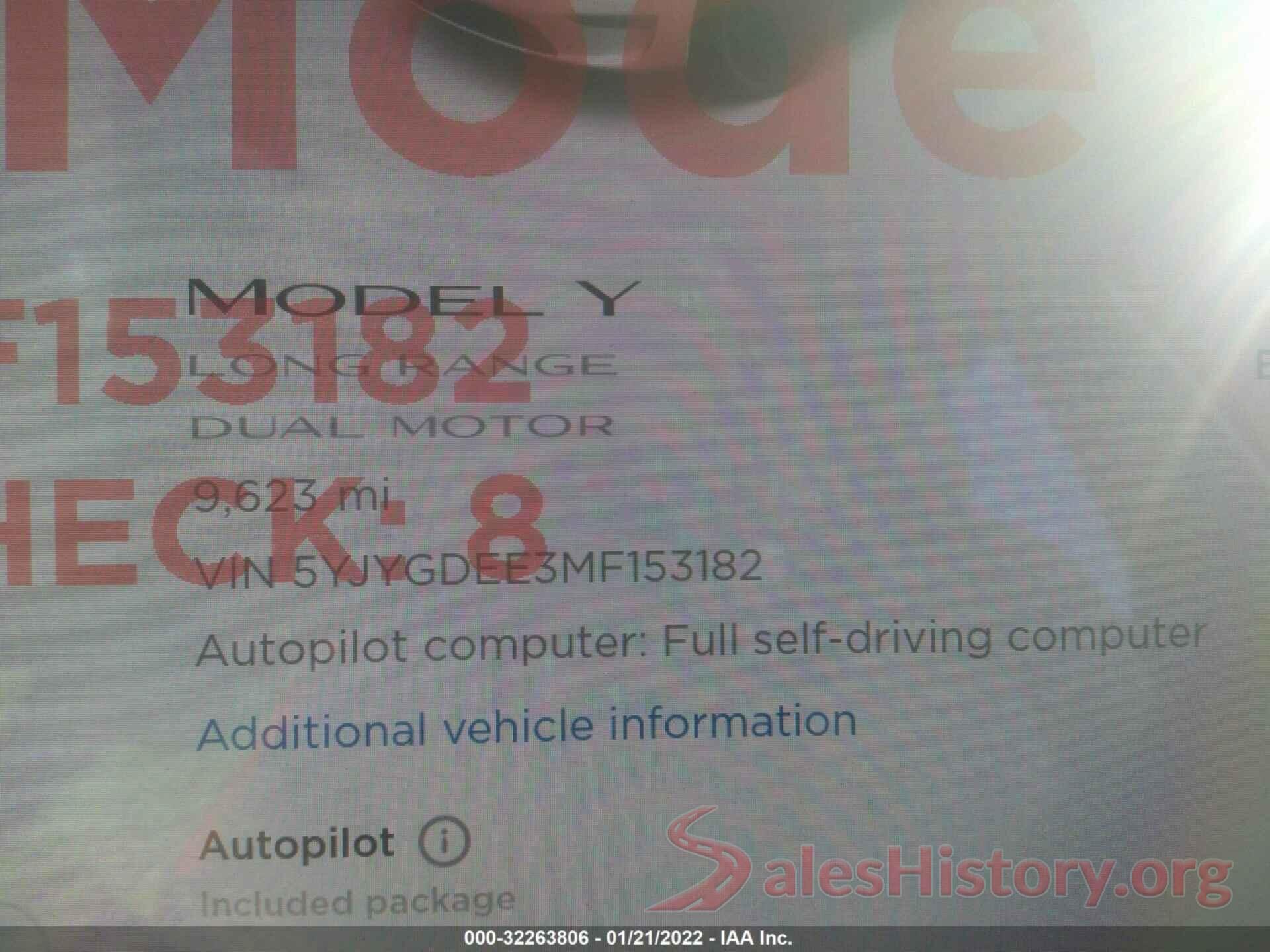 5YJYGDEE3MF153182 2021 TESLA MODEL Y