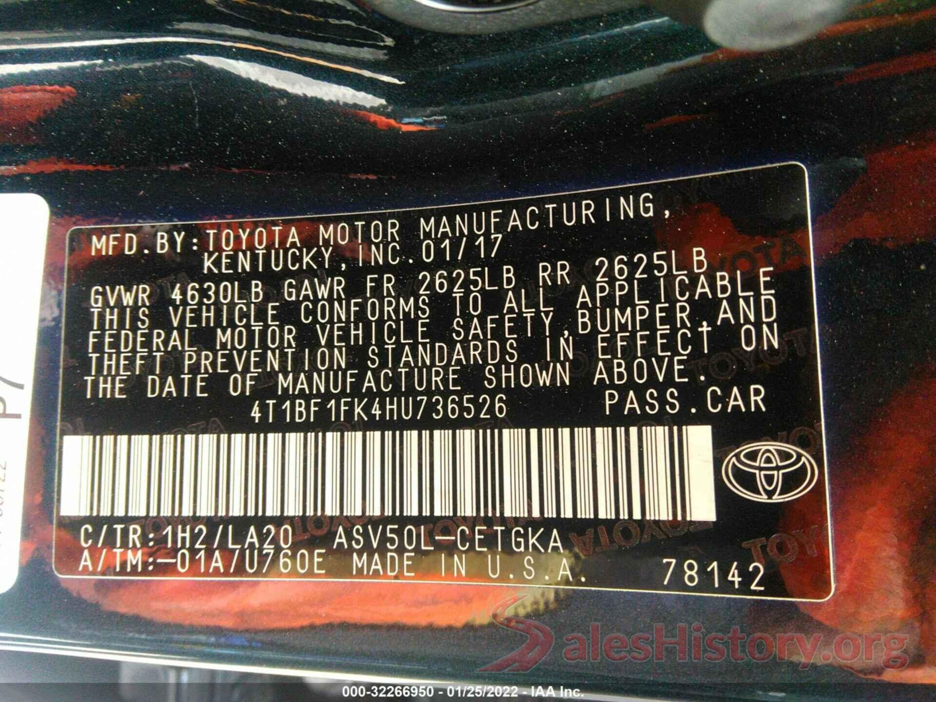 4T1BF1FK4HU736526 2017 TOYOTA CAMRY