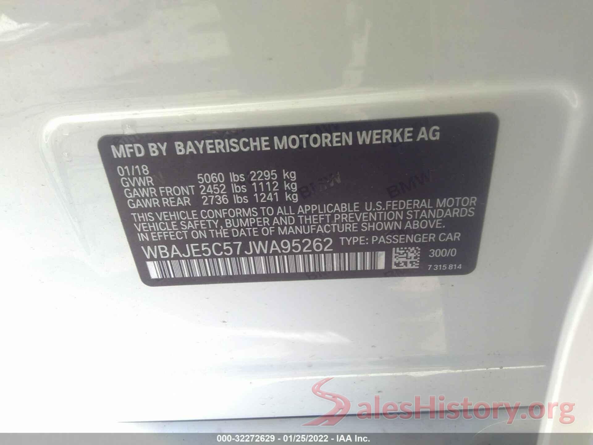 WBAJE5C57JWA95262 2018 BMW 5 SERIES