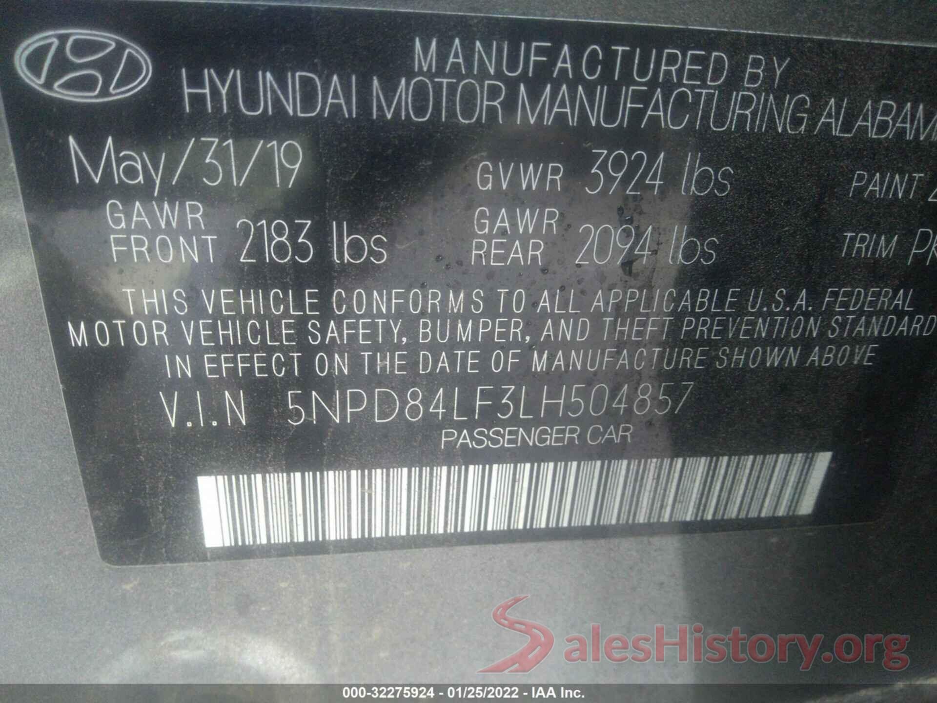 5NPD84LF3LH504857 2020 HYUNDAI ELANTRA